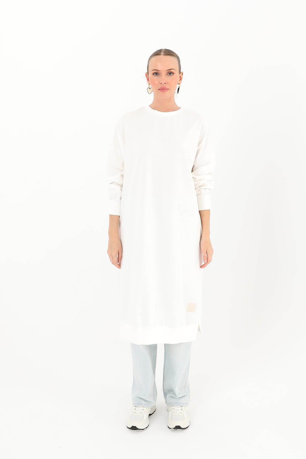 PUANE Bisiklet Yaka Basic Uzun Boy Tunik 30645 - Ekru Bisiklet Yaka Basic Uzun Boy Tunik 30645 - Ekru - Bilen Giyim Tunik 