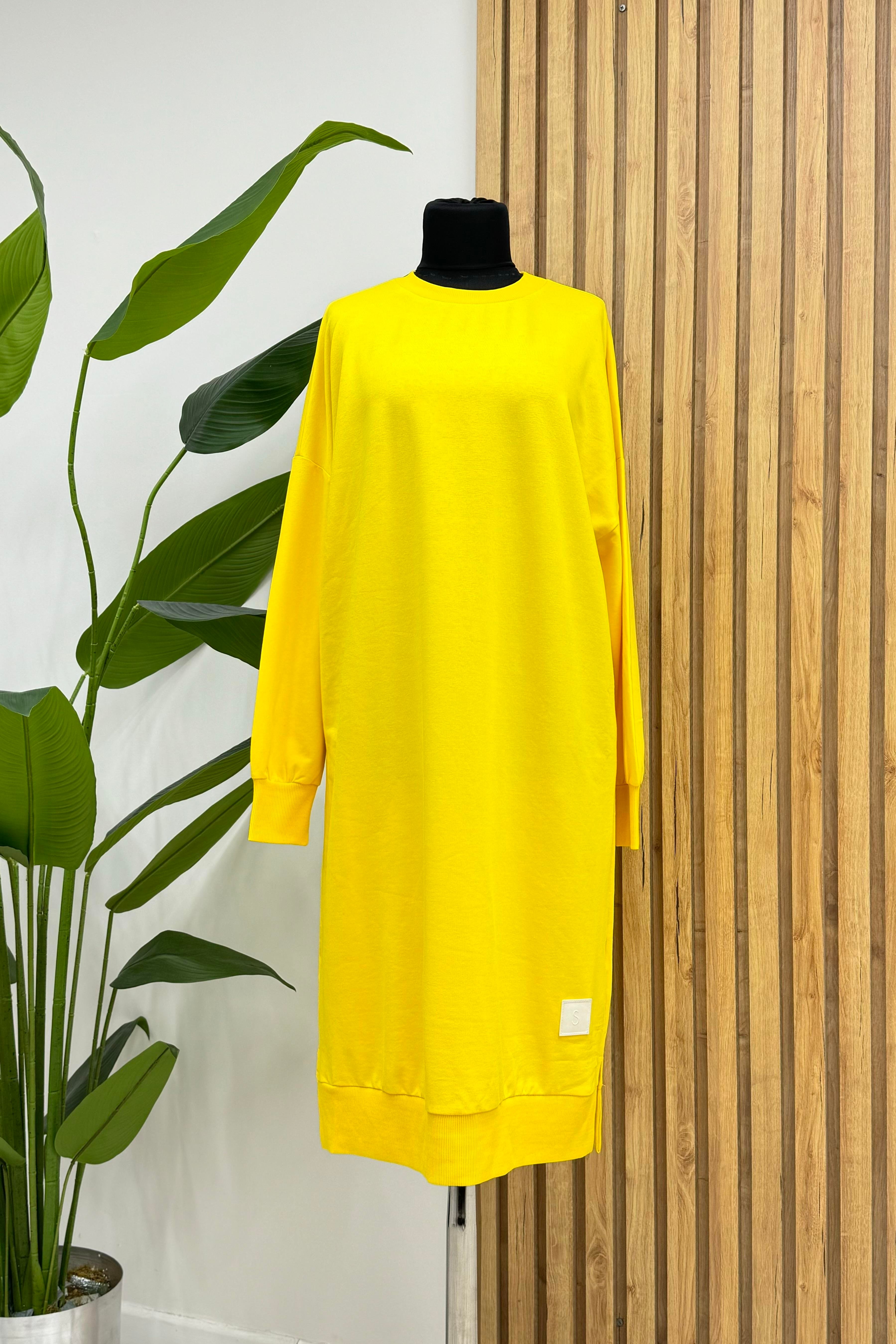 PUANE Bisiklet Yaka Basic Uzun Boy Tunik 30645 - Sarı  Tunik