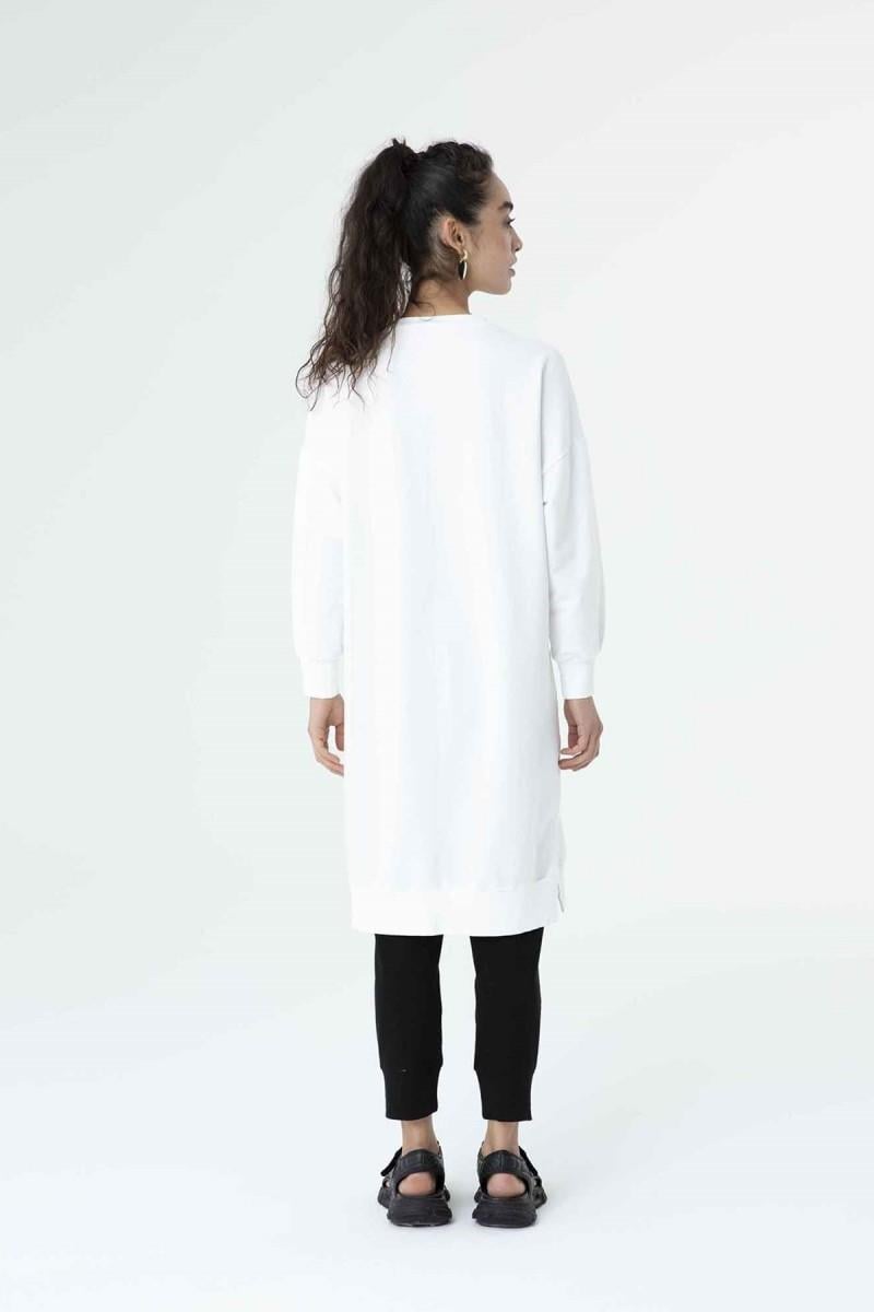 PUANE Bisiklet Yaka Basic Uzun Boy Tunik 30645 - Beyaz Bisiklet Yaka Basic Uzun Boy Tunik 30645 - Beyaz - Bilen Giyim Tunik 