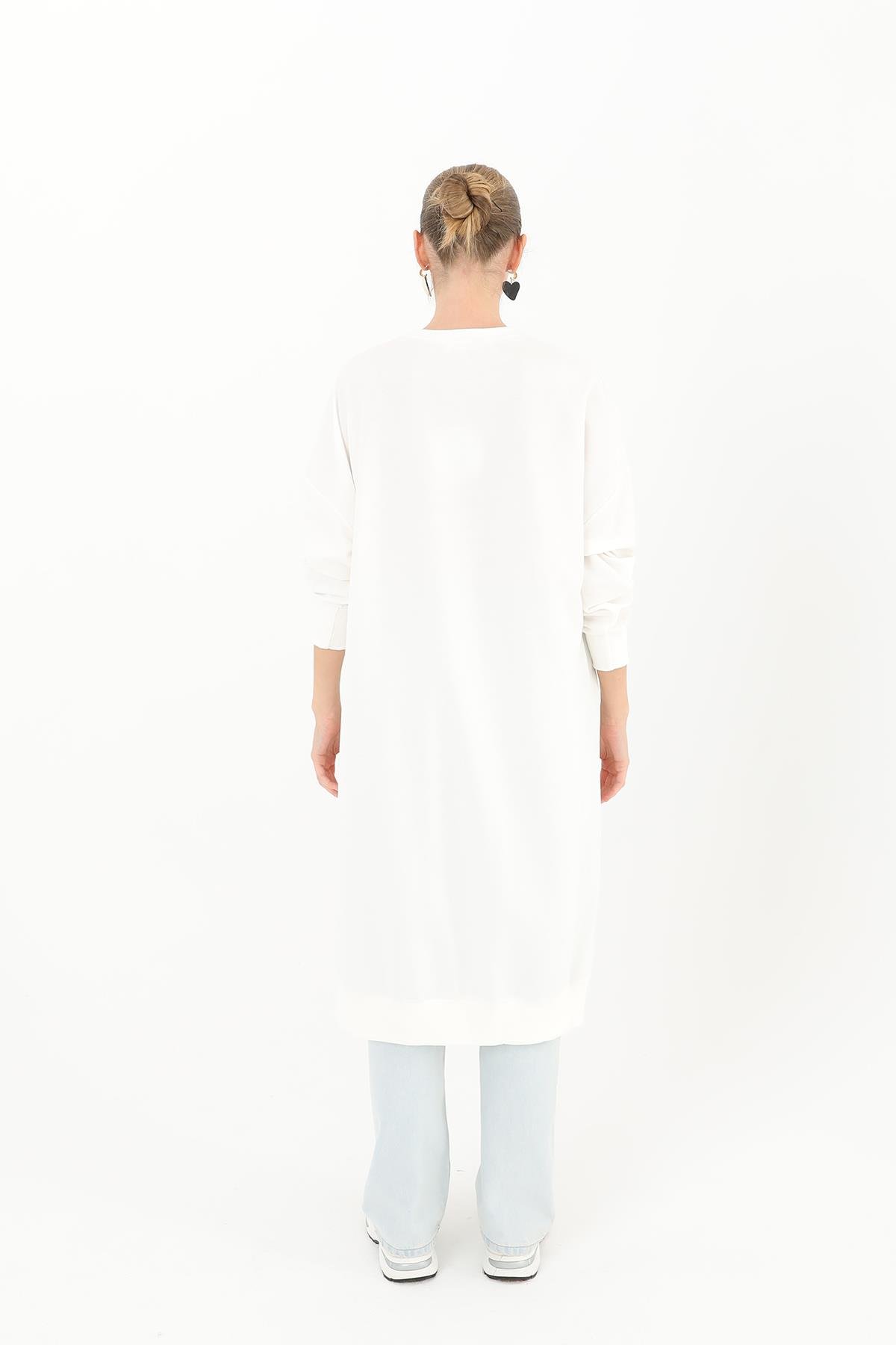 PUANE Bisiklet Yaka Basic Uzun Boy Tunik 30645 - Ekru Bisiklet Yaka Basic Uzun Boy Tunik 30645 - Ekru - Bilen Giyim Tunik 