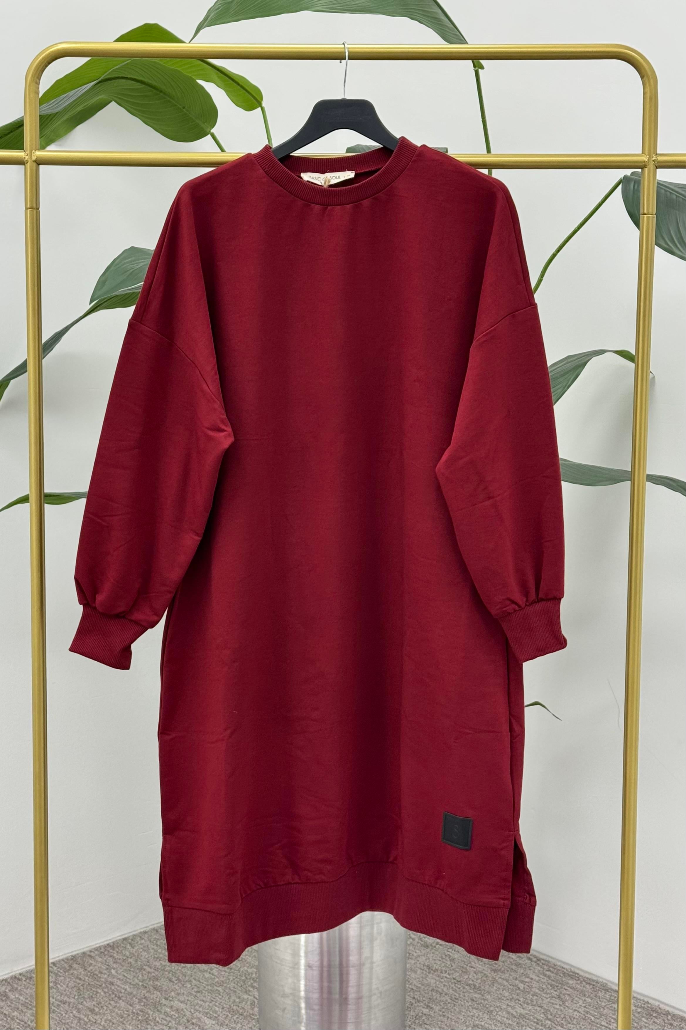 PUANE Bisiklet Yaka Basic Uzun Boy Tunik 30645 - Bordo  Tunik 