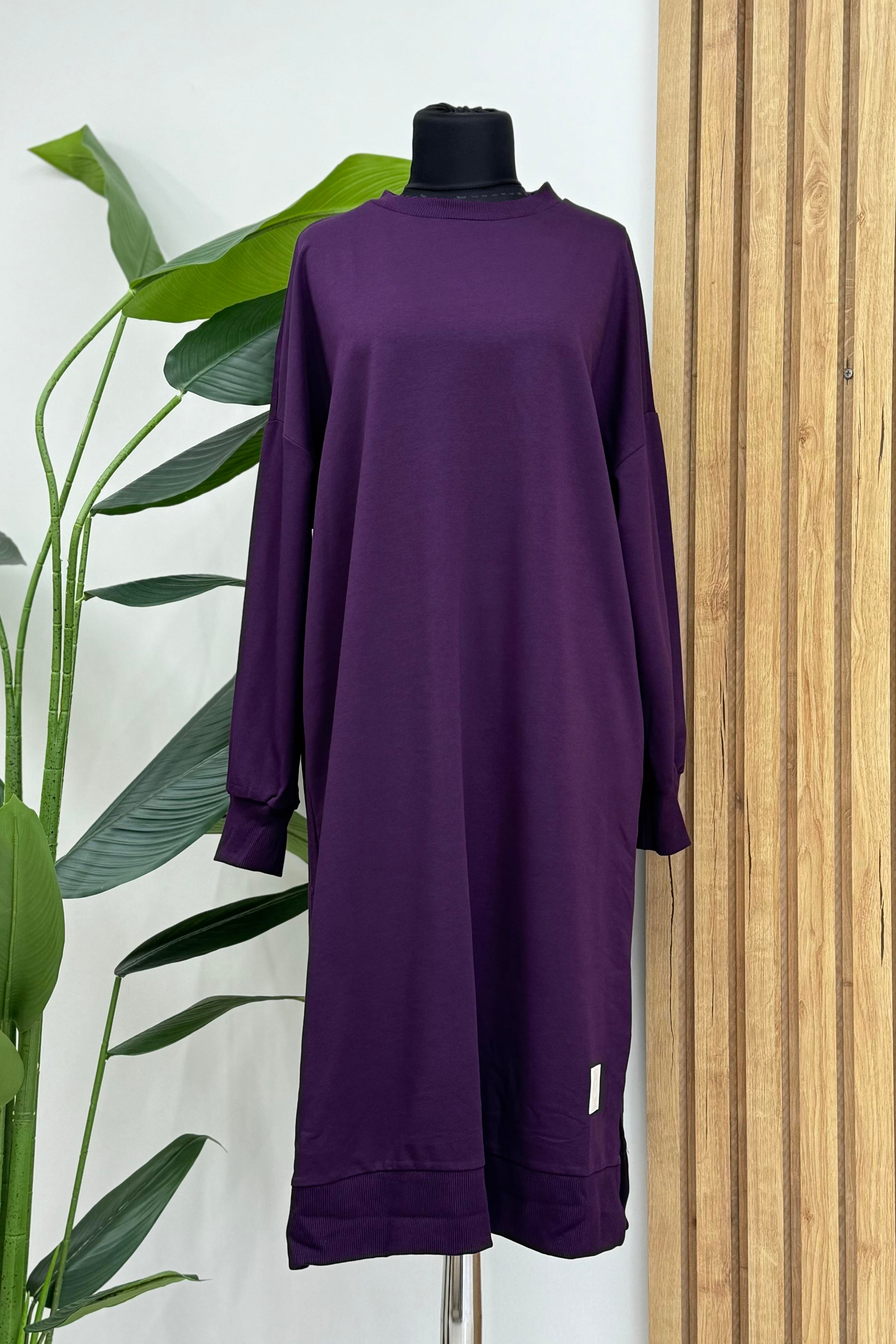 PUANE Bisiklet Yaka Basic Uzun Boy Tunik 30645 - Koyu Mor  Tunik