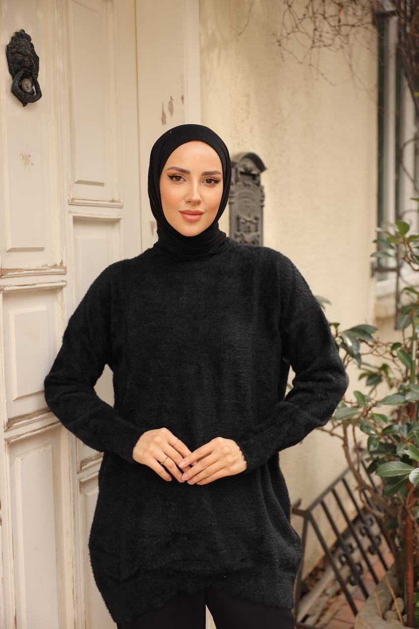 NEFİSE Bisiklet Yaka Tunik 14981 - Siyah  Tunik