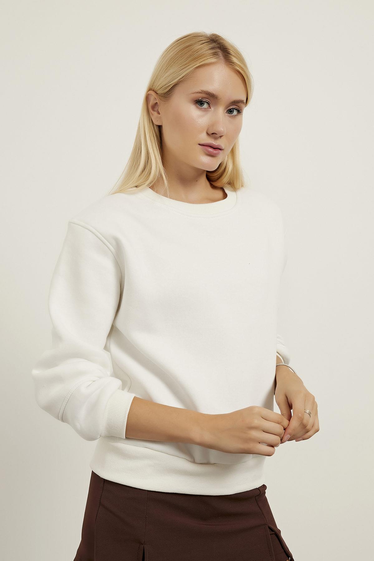 ARMALİFE Bisiklet Yaka Üçiplik Bayan Sweat 0003 - Ekru  Sweatshirt