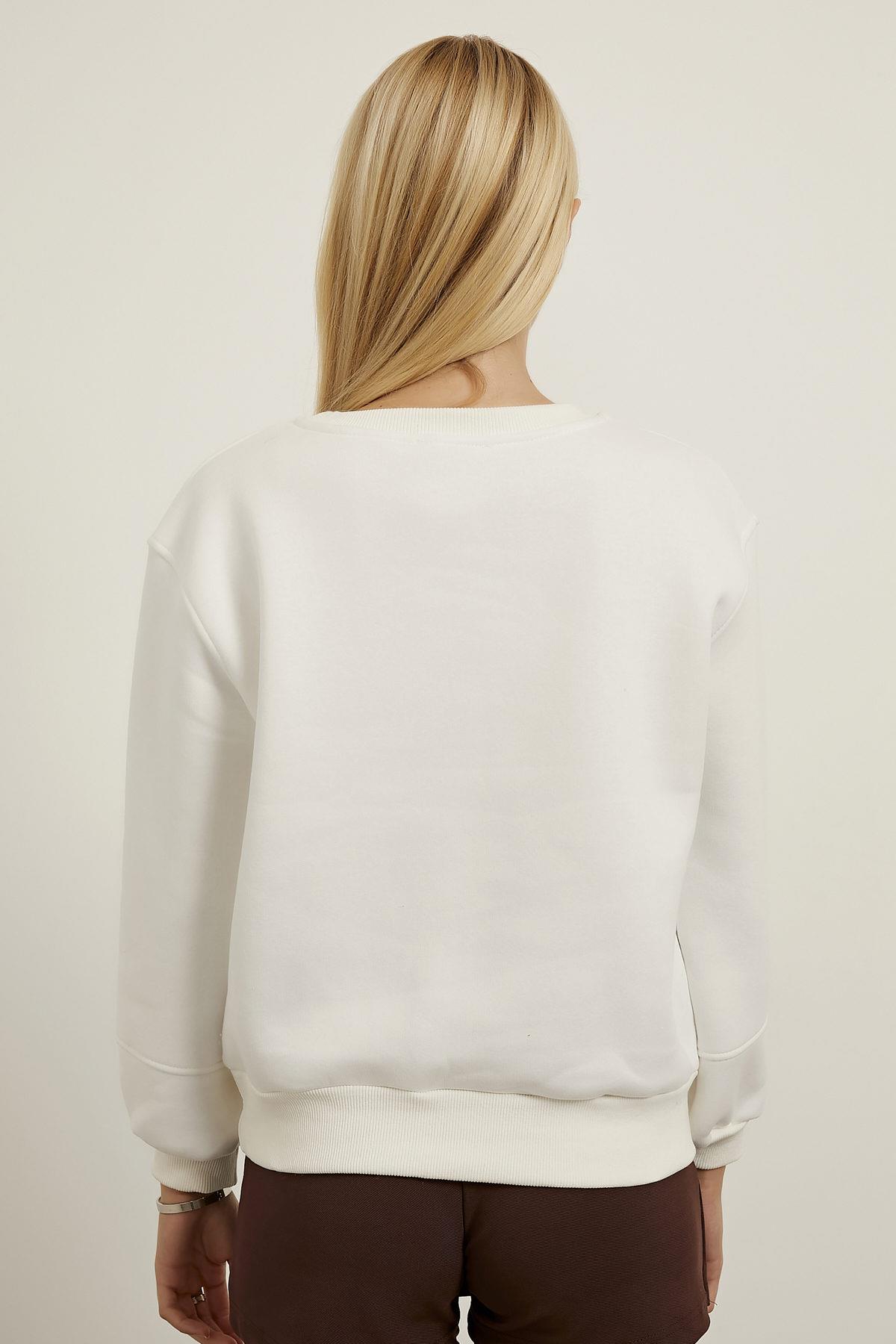 ARMALİFE Bisiklet Yaka Üçiplik Bayan Sweat 0003 - Ekru  Sweatshirt