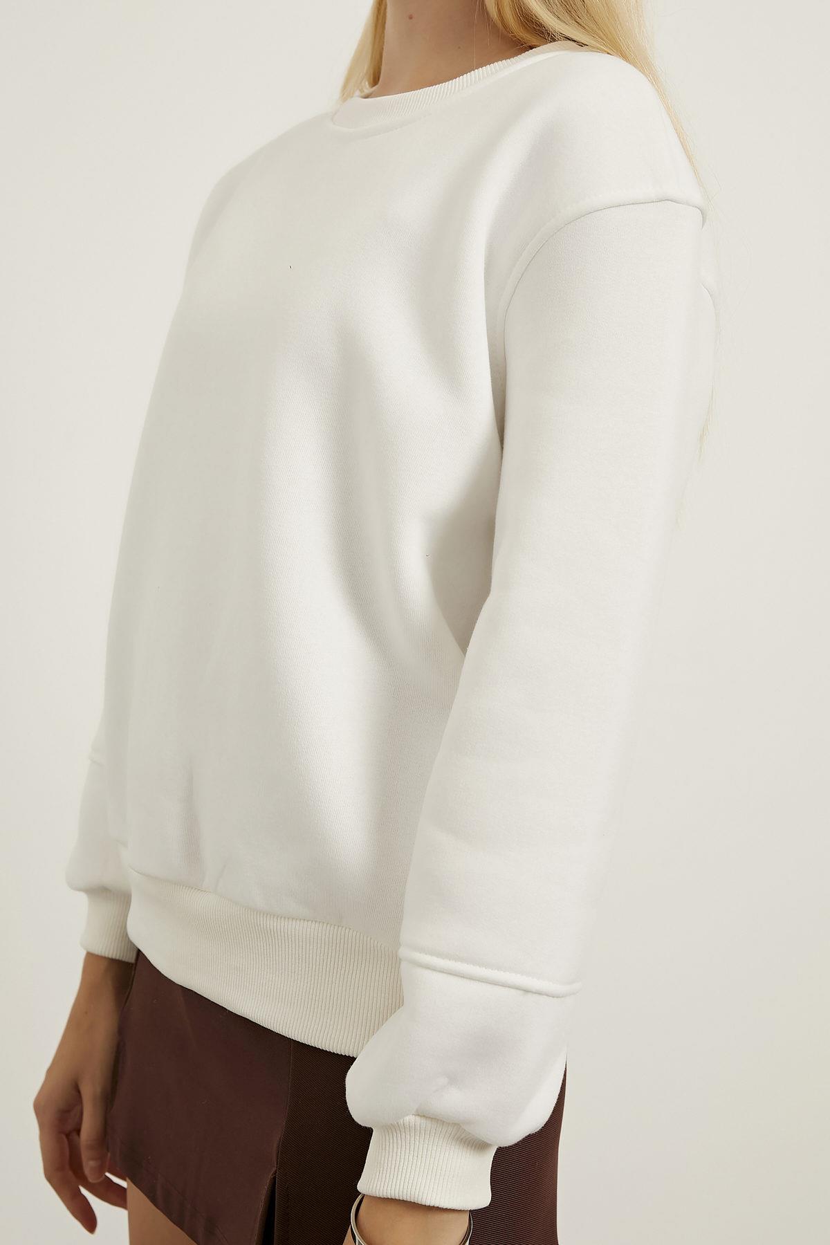ARMALİFE Bisiklet Yaka Üçiplik Bayan Sweat 0003 - Ekru  Sweatshirt