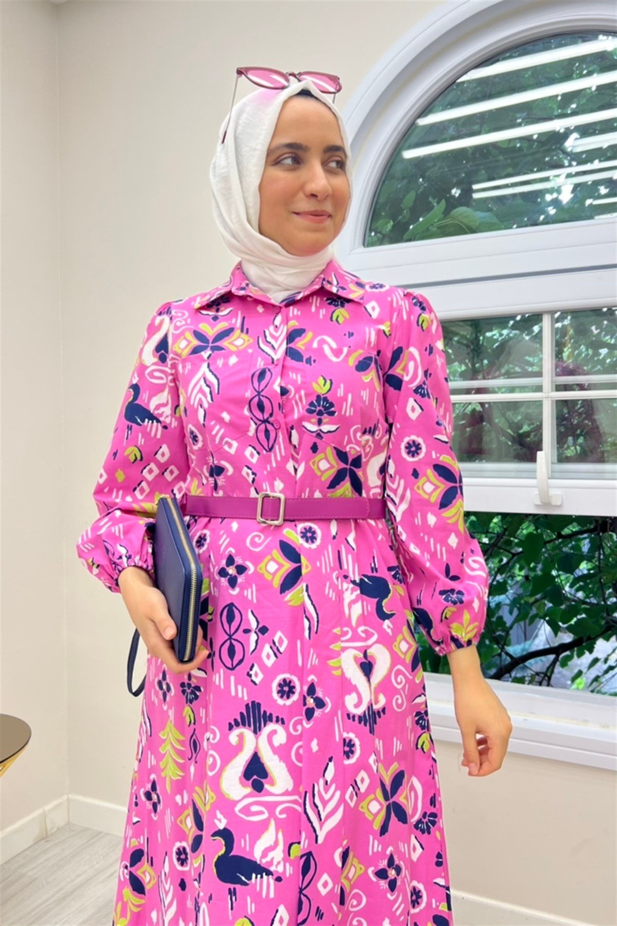 Blue Space Desenli Elbise 7108 - Pembe