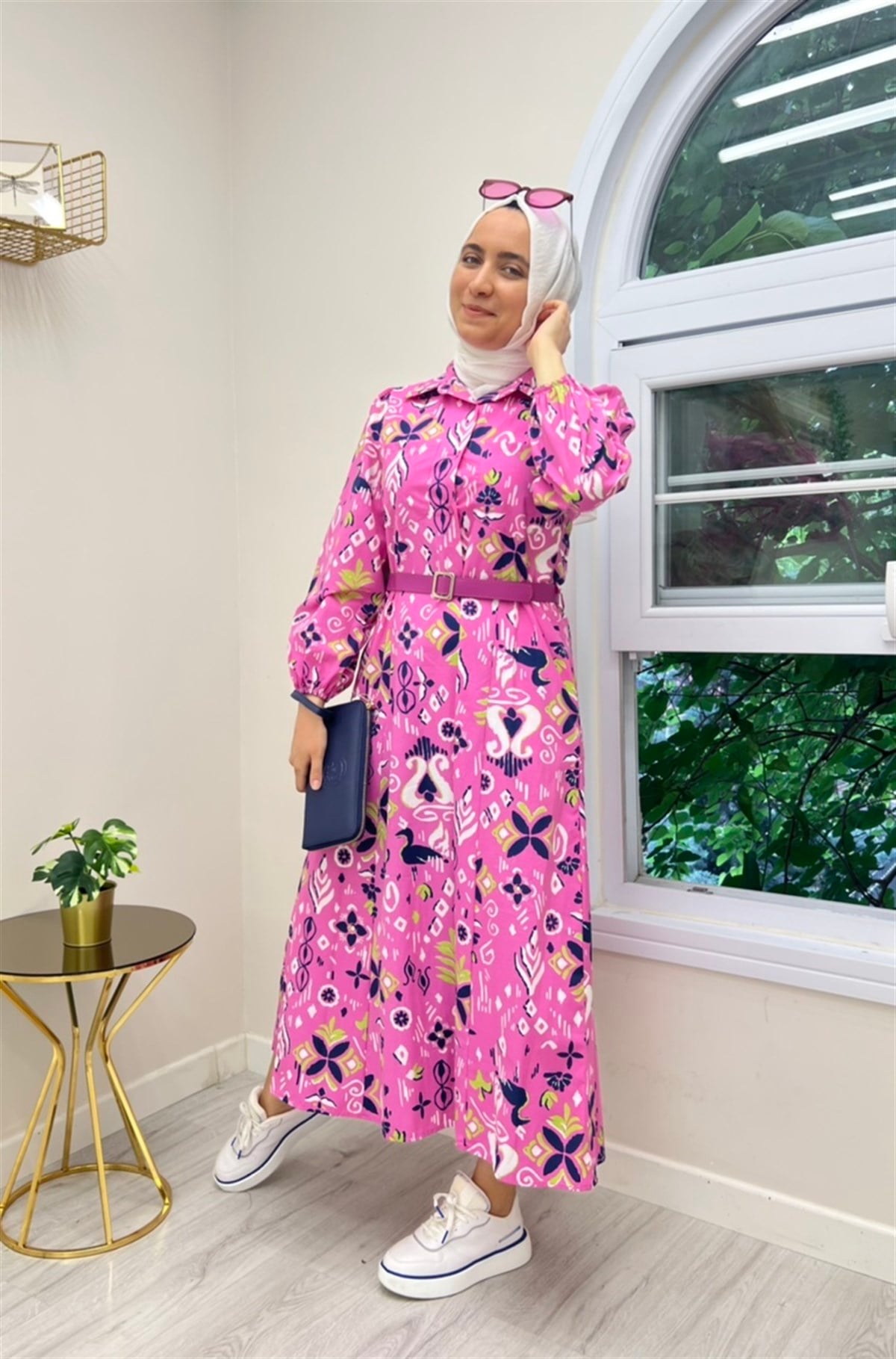 Blue Space Desenli Elbise 7108 - Pembe