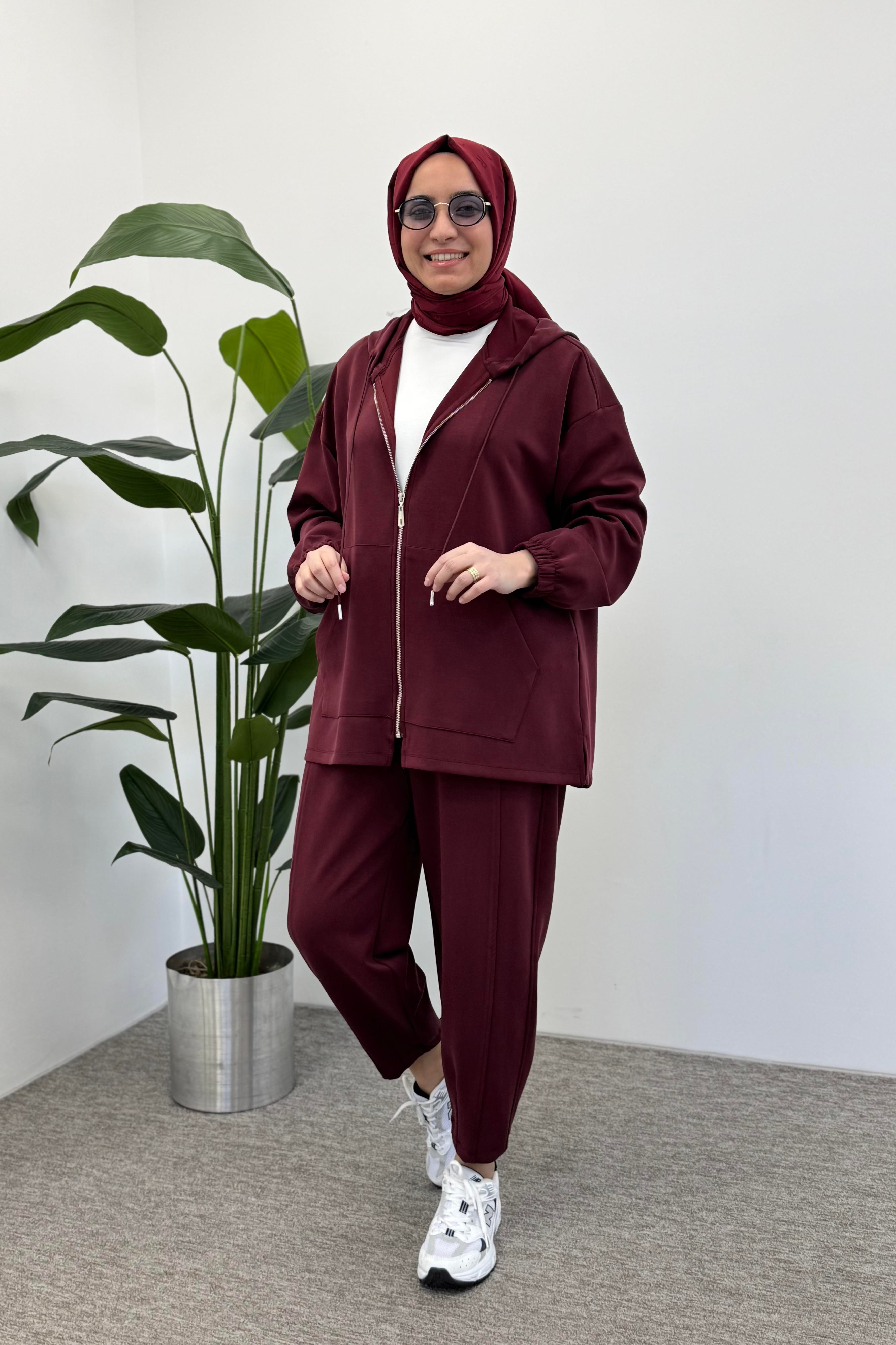 İKOLL Bombeli Konik Pantolonlu Takım 0034491 - Bordo  Takım 