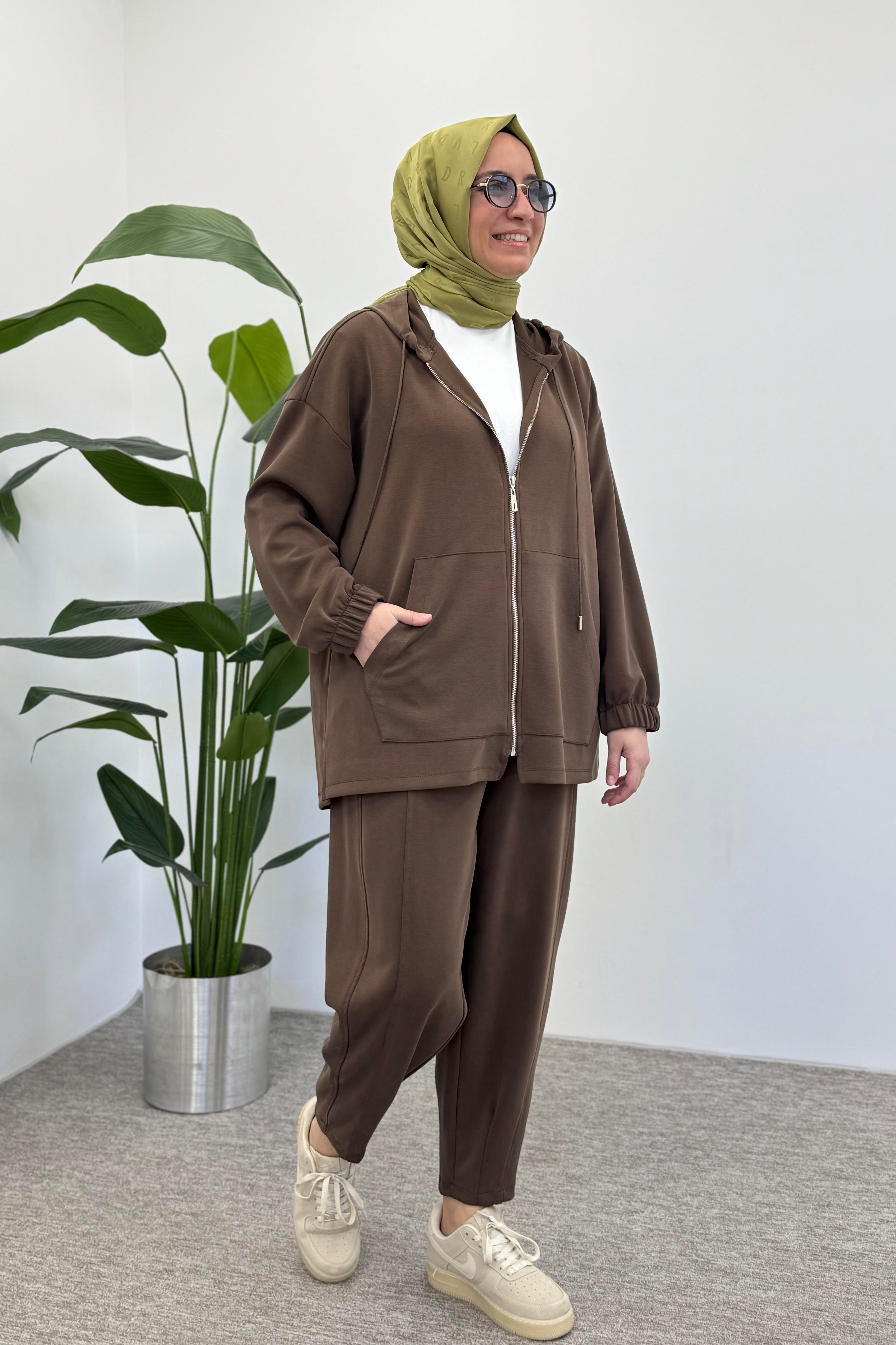 İKOLL Bombeli Konik Pantolonlu Takım 0034491 - Kahve  Takım 