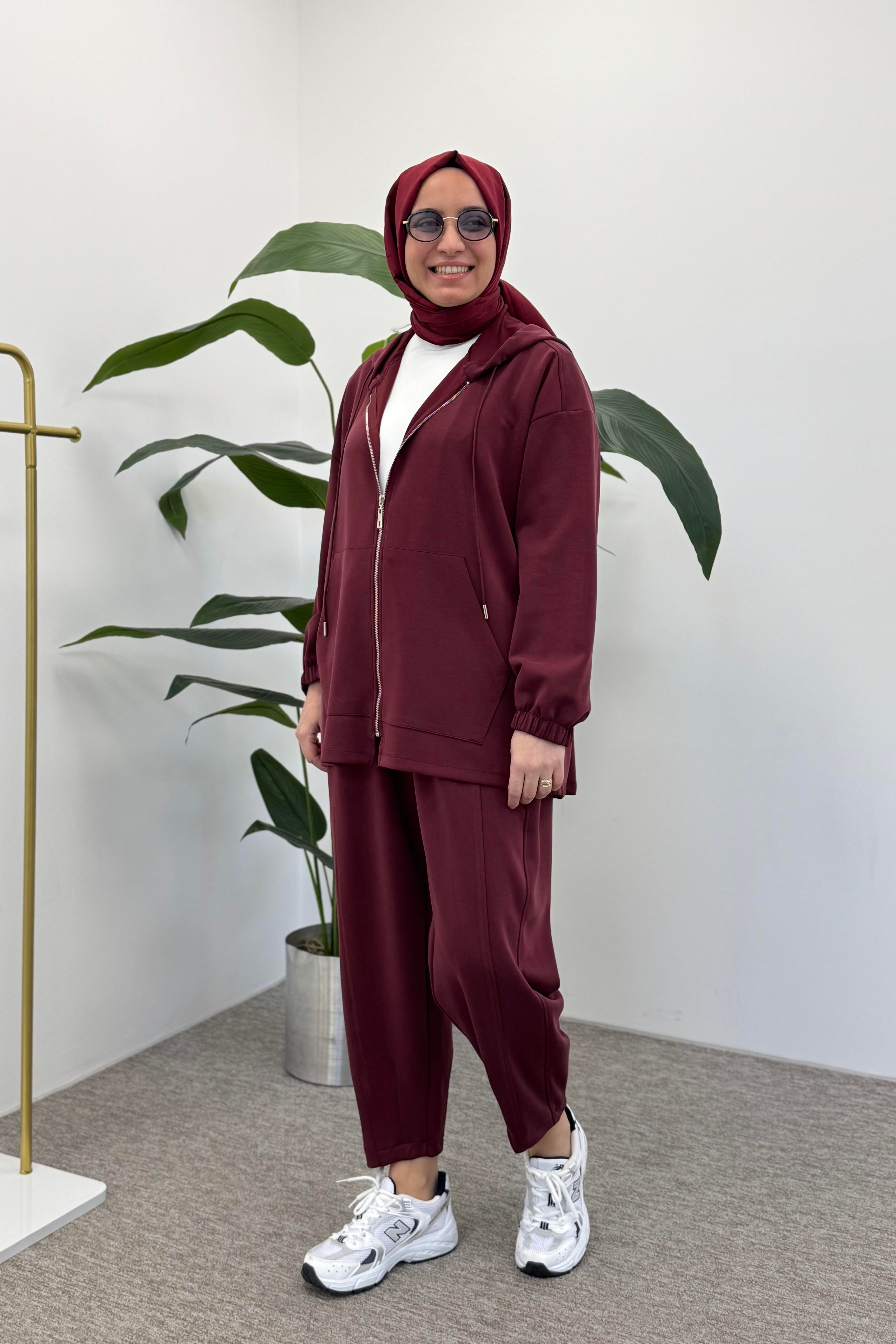 İKOLL Bombeli Konik Pantolonlu Takım 0034491 - Bordo  Takım 