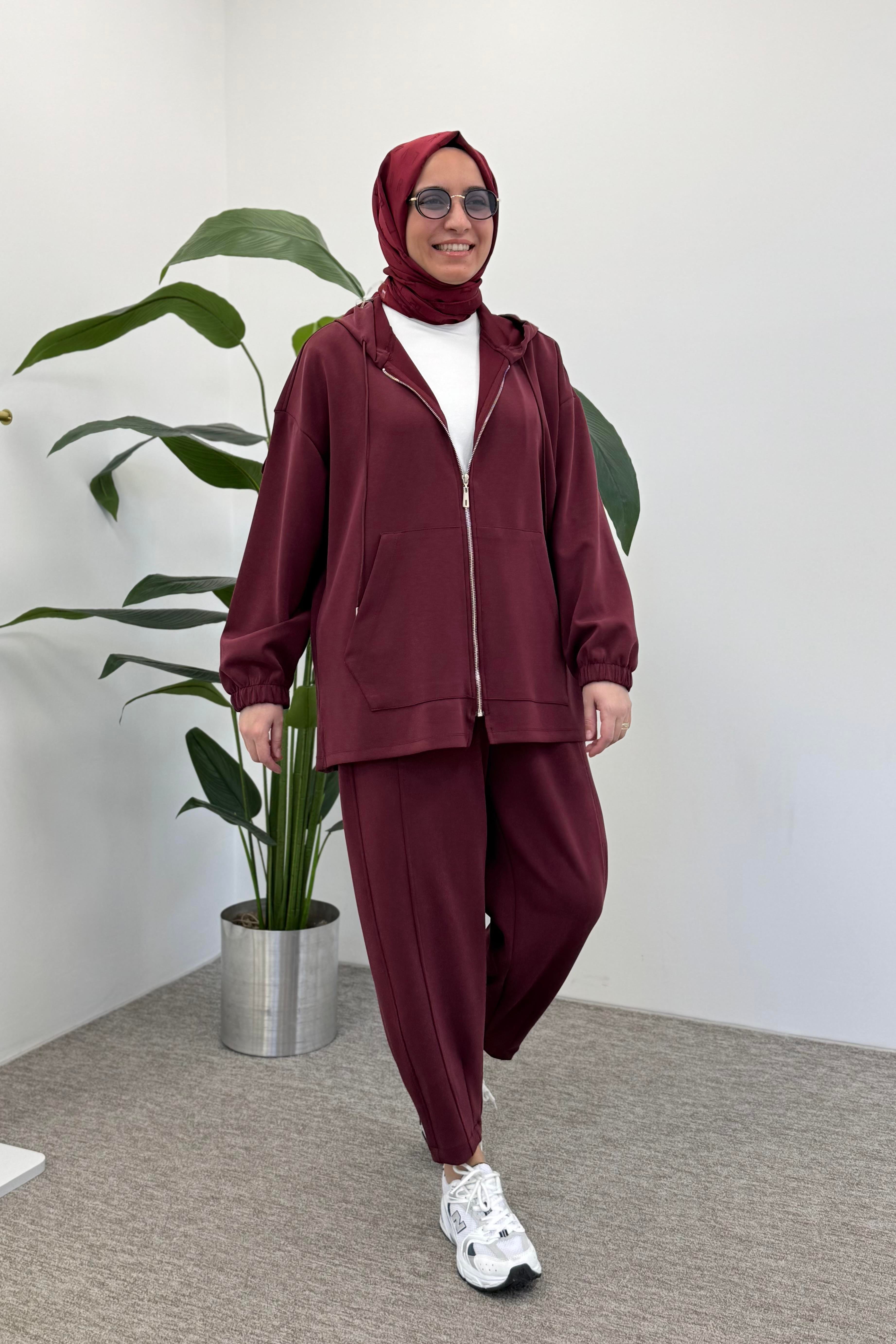 İKOLL Bombeli Konik Pantolonlu Takım 0034491 - Bordo  Takım 
