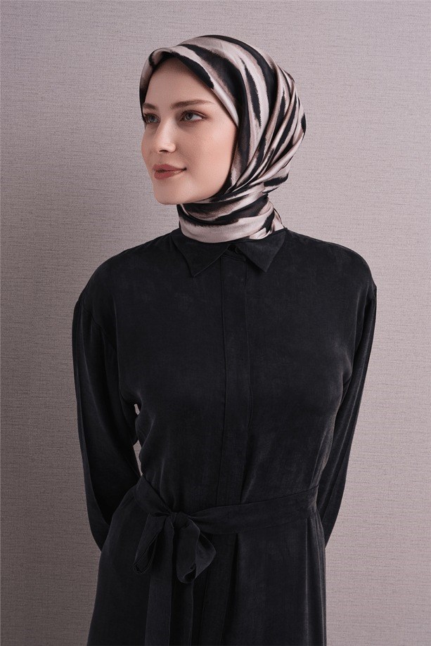 Armine Dj Saf Twill İpek Eşarp 9629D (T) - Siyah Eşarp ARMİNE 
