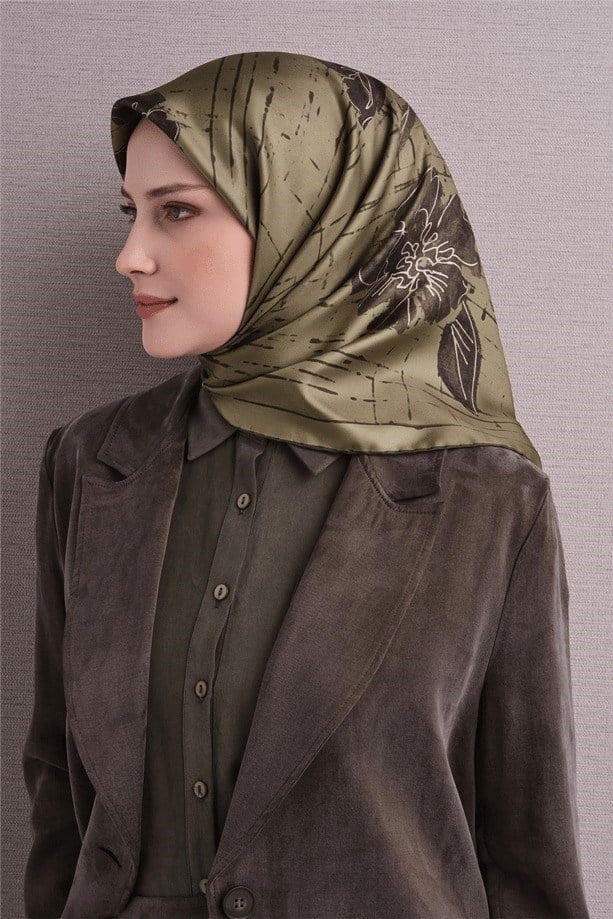 Armine Dj Saf Twill İpek Eşarp 9617D (T) - Haki Eşarp ARMİNE 