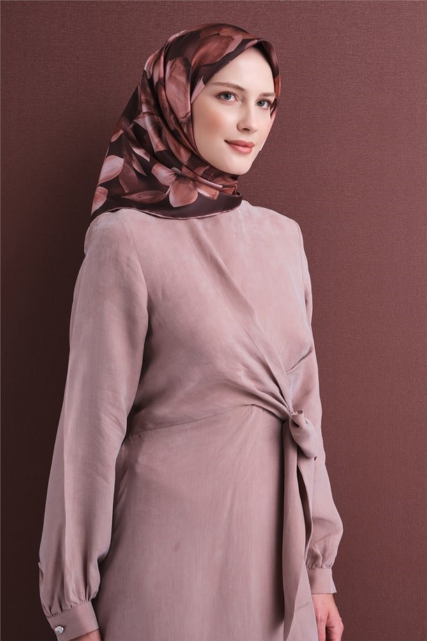 Armine Dj Saf Twill İpek Eşarp 9632D (T) - Kahve Eşarp ARMİNE 