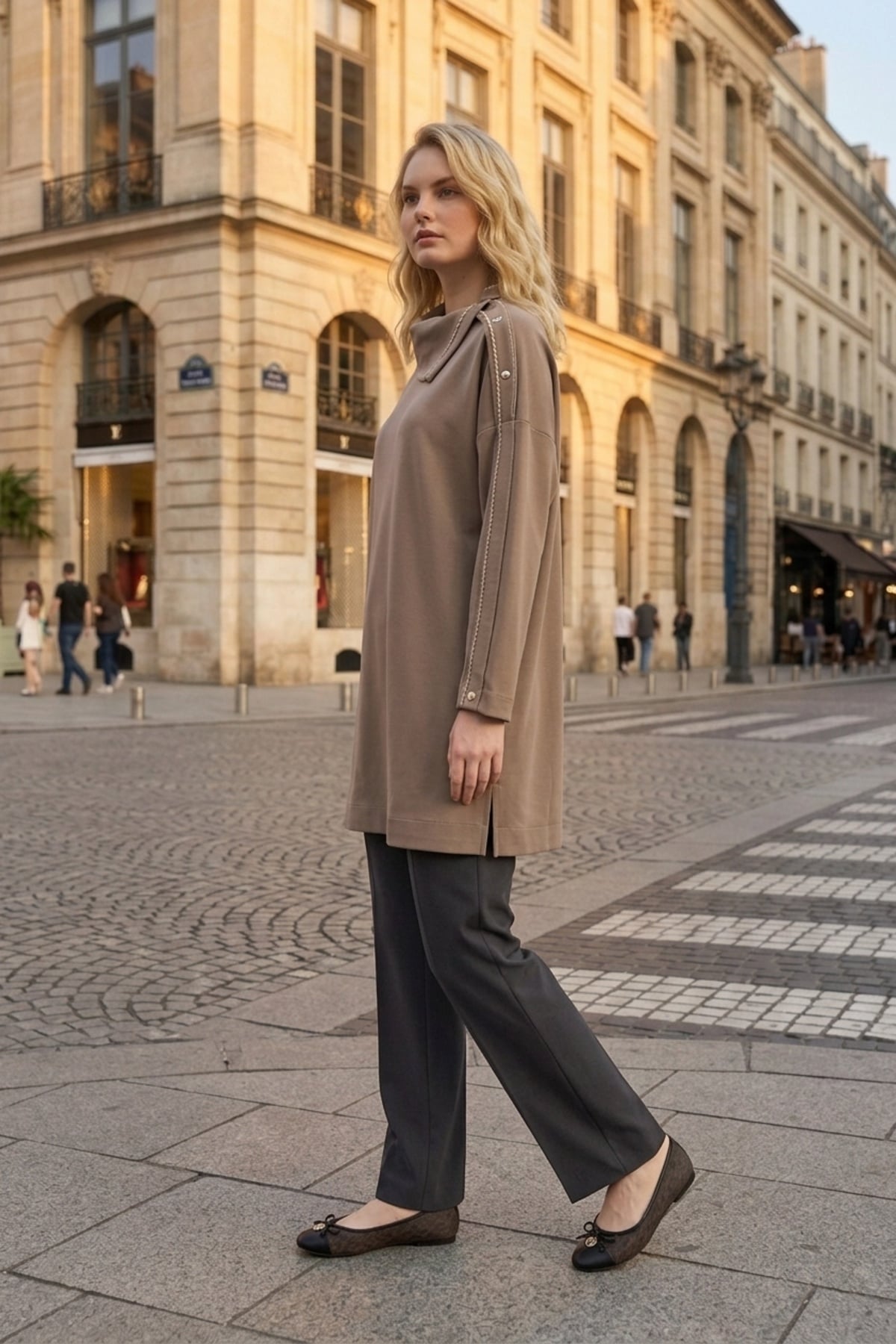 Avenna 26KA411 Yakası Triko Garnili Tunik Taş Tunik ARMİNE TREND 