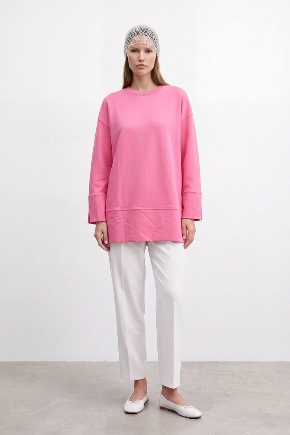 Kol V Detay Yırtmaçlı Tunik 20735 Pembe Tunik PUANE 