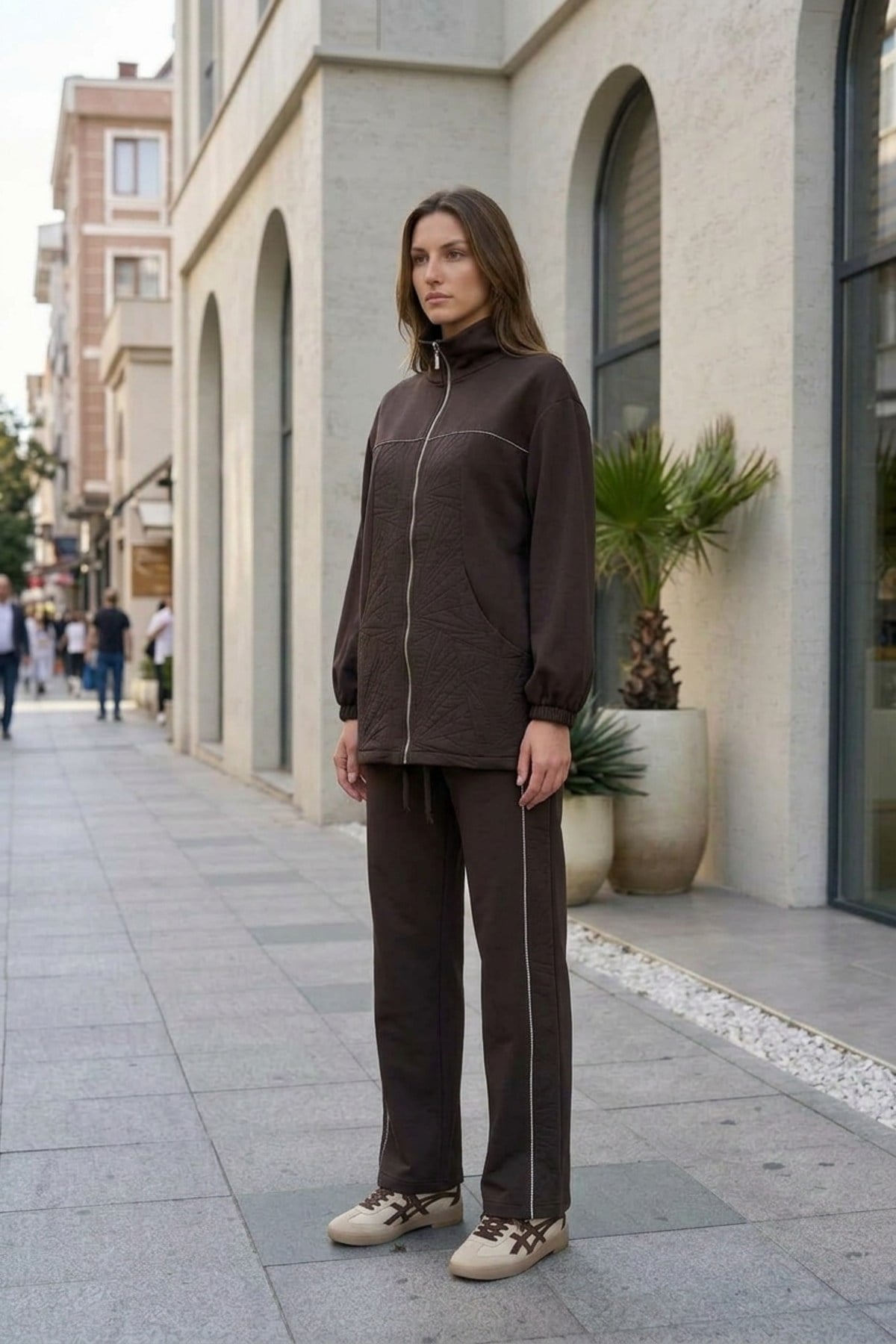 Taş Baskılı Pantolonlu Takım 8691 Kahve Takım JUPE STORE 