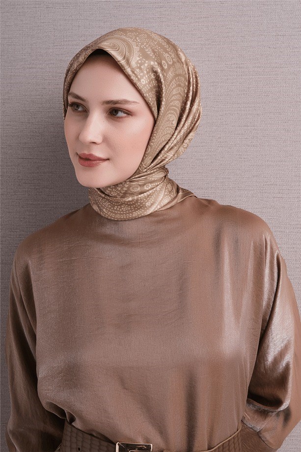 Armine Dj Saf Twill İpek Eşarp 9640D (T) - Sütlü Kahve Eşarp ARMİNE 