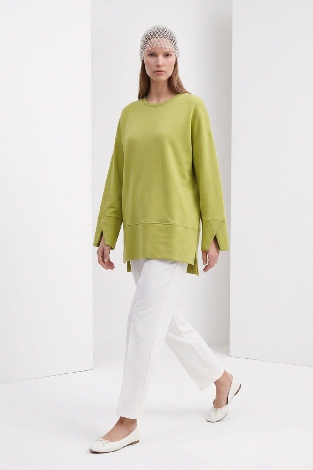 Kol V Detay Yırtmaçlı Tunik 20735 Olive Tunik PUANE 