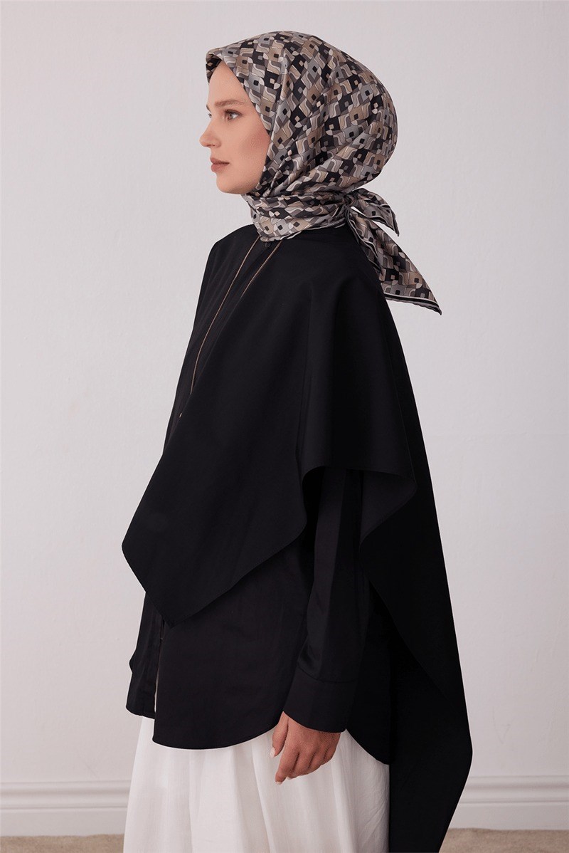 Belli 4402 Prizma Kafes Geometrik %100 Twill İpek Eşarp - Gri Eşarp BELLI 