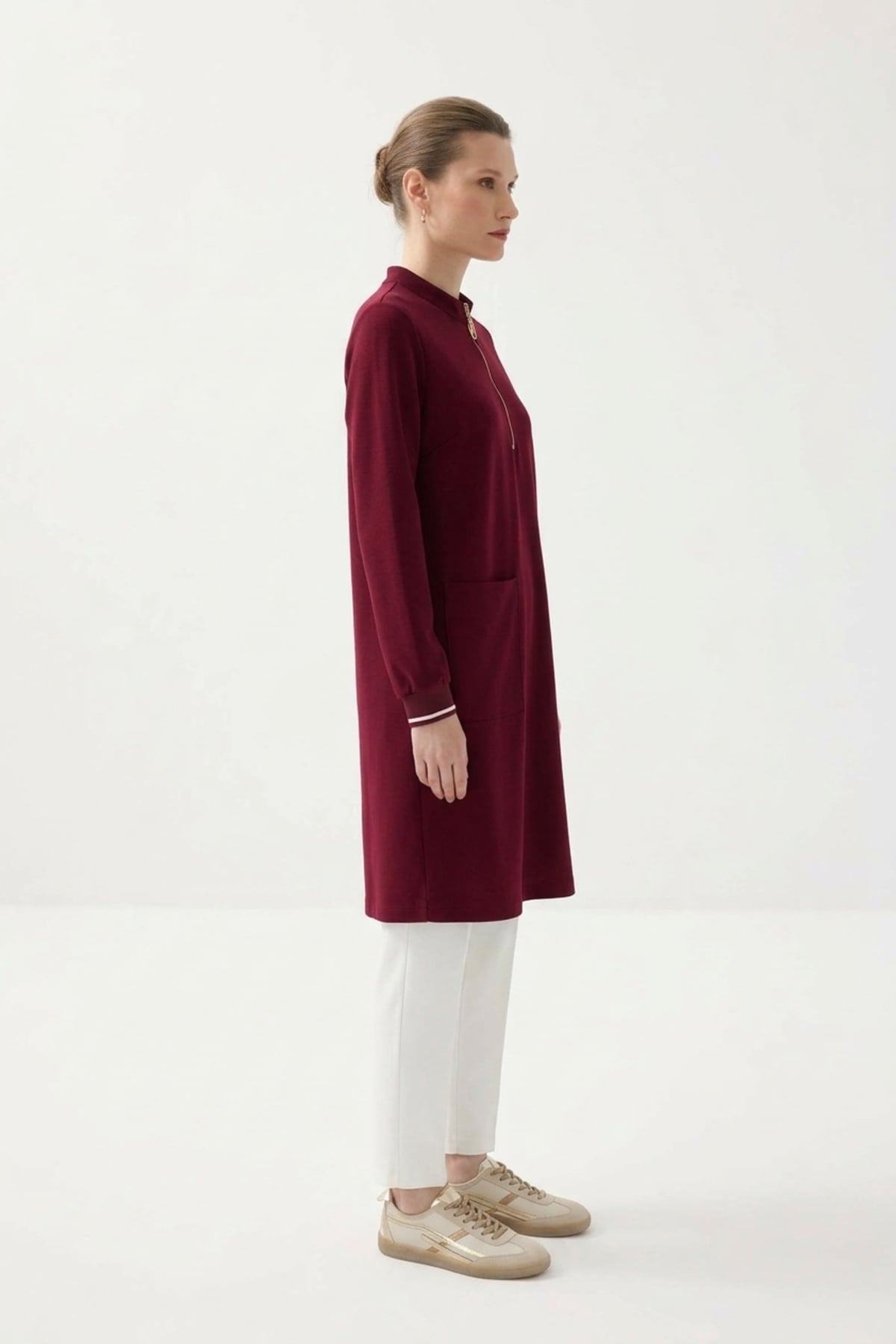 Avenna 26KT452 Yarım Fermuar Detaylı Hakim Yaka Tunik Bordo Tunik ARMİNE TREND 