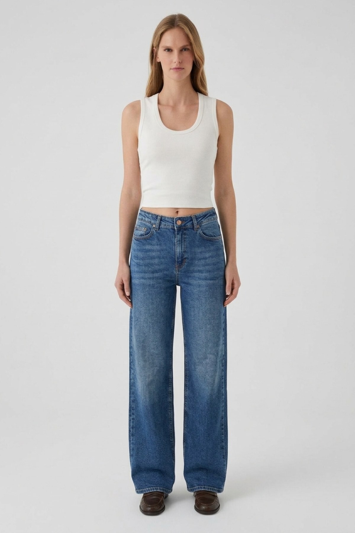 Dikiş Detaylı Bol Paça Relax Kot Pantolon 7026 Koyu Mavi Kot Pantolon XLove Jeans 