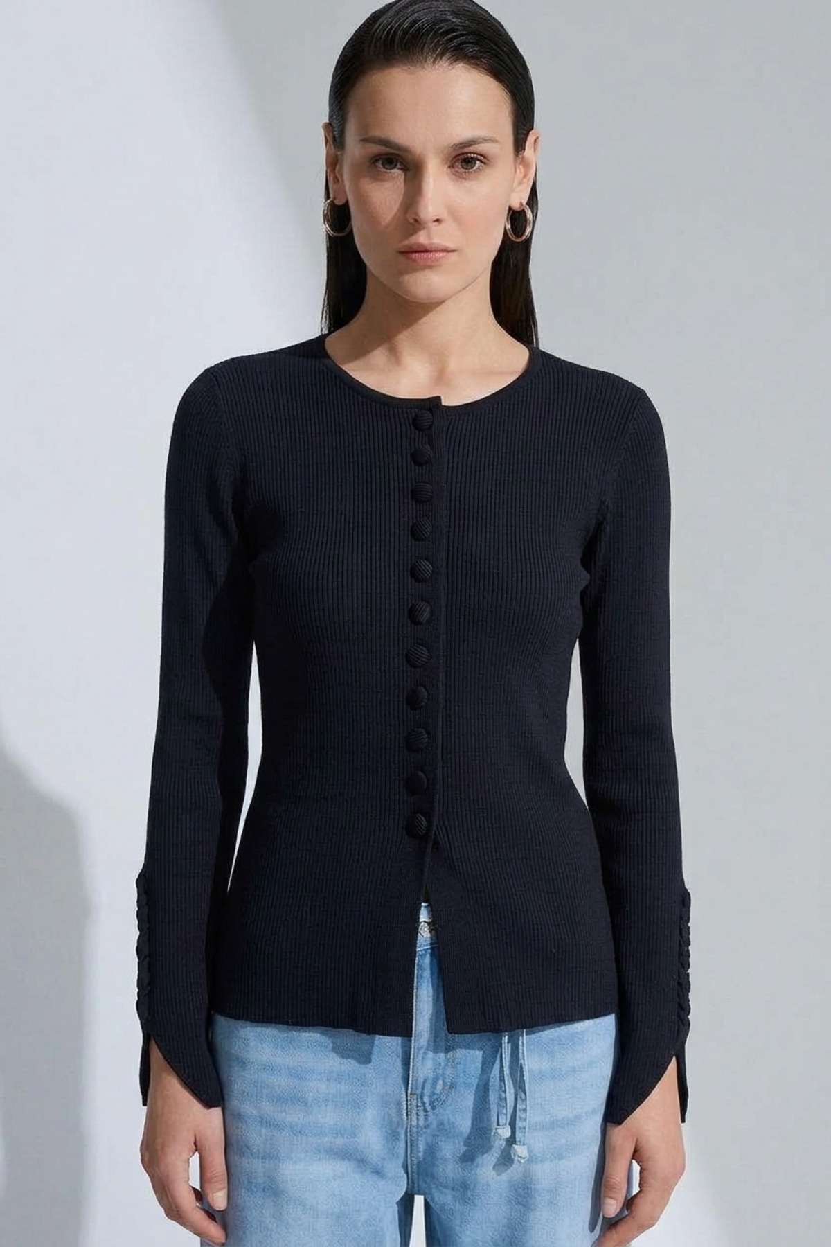 Düğme Detaylı Bluz 140687 Siyah Bluz NEFİSE 