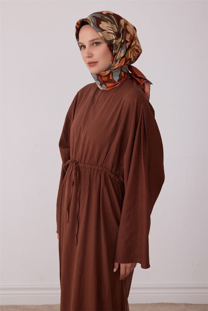 Belli 4416 Yapraklı Gül Çiçekli %100 Twill İpek Eşarp - Taba Eşarp BELLI 
