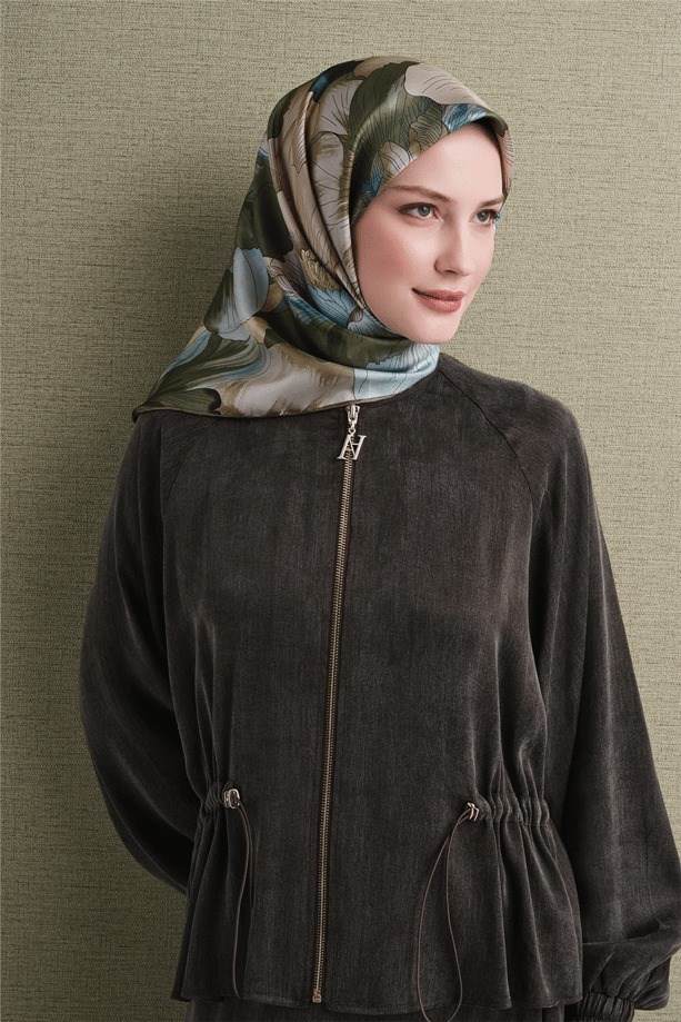 Armine Dj Saf Twill İpek Eşarp 9627D (T) - Yeşil Eşarp ARMİNE 