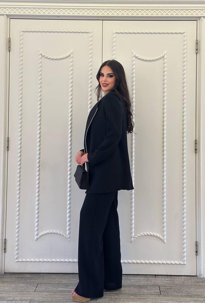 JUPE STORE Ceketi Parlak Biyeli Pantolonlu Takım 8394 - Siyah  Abiye Grubu