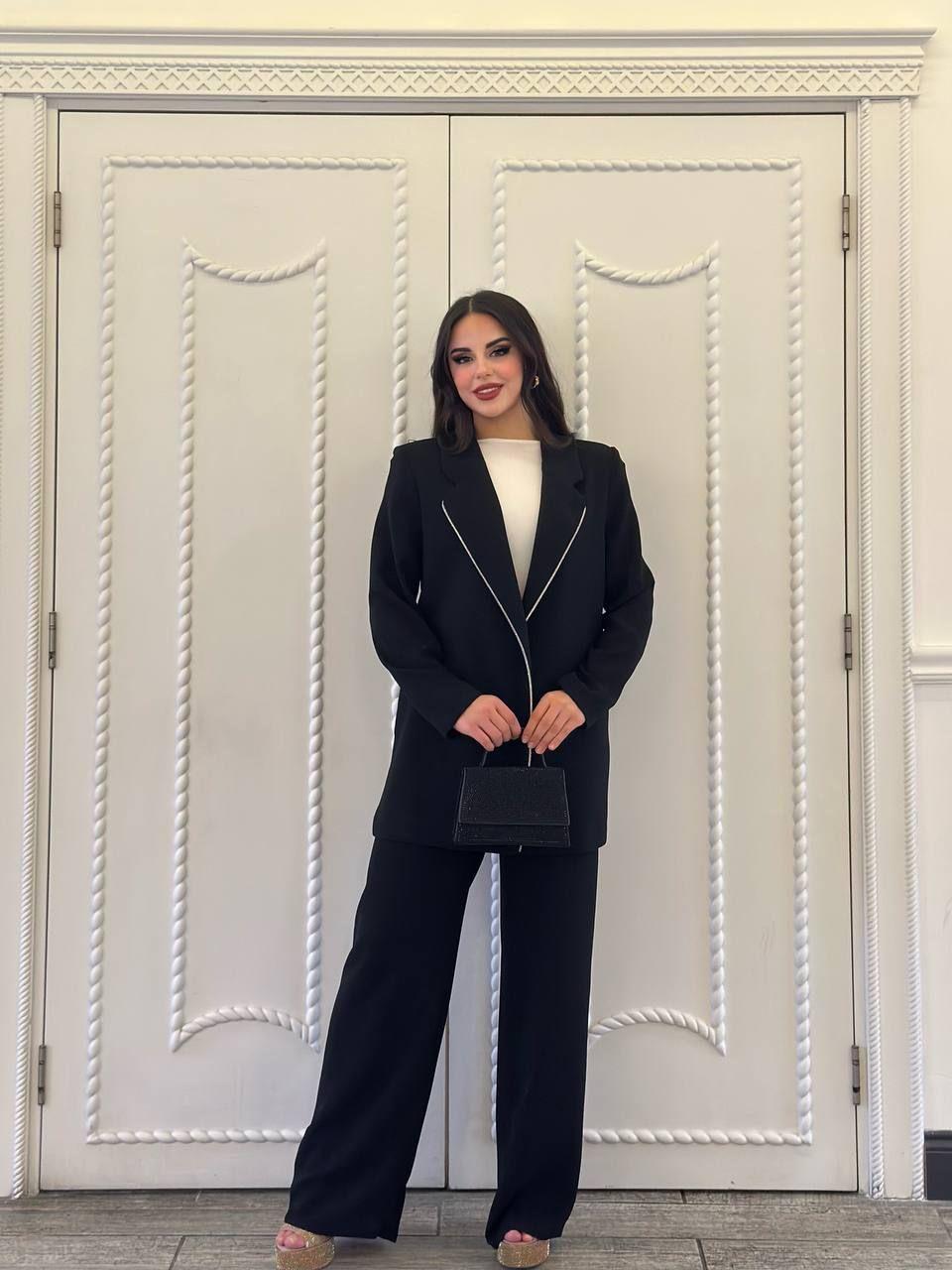 JUPE STORE Ceketi Parlak Biyeli Pantolonlu Takım 8394 - Siyah  Abiye Grubu