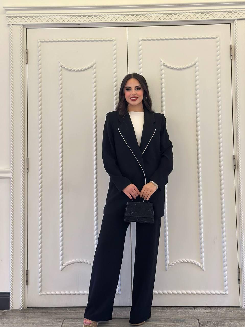 JUPE STORE Ceketi Parlak Biyeli Pantolonlu Takım 8394 - Siyah  Abiye Grubu