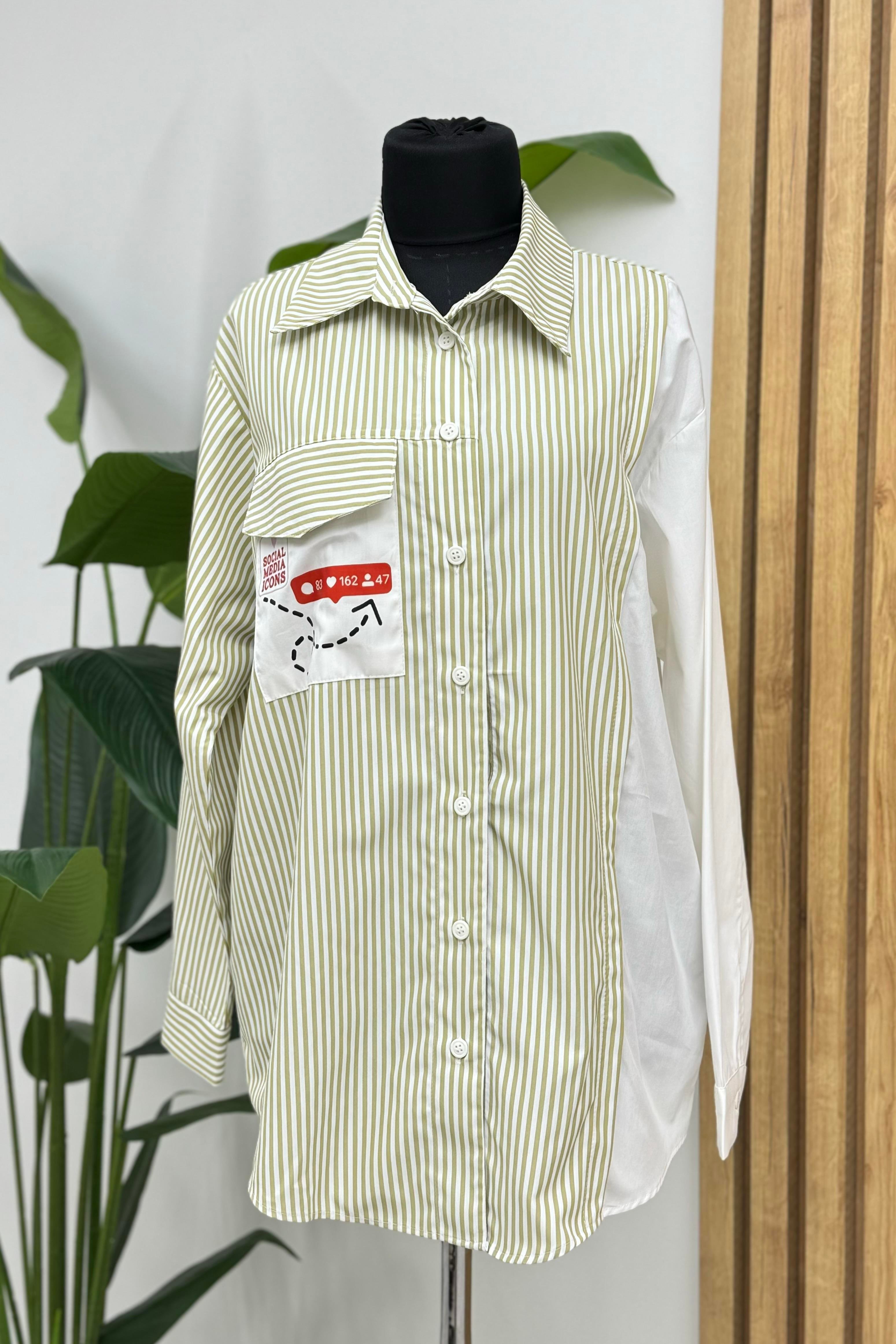 SOUL Cep Altı Banner Tasarım Gömlek 31644 - Olive  Bluz & Gömlek