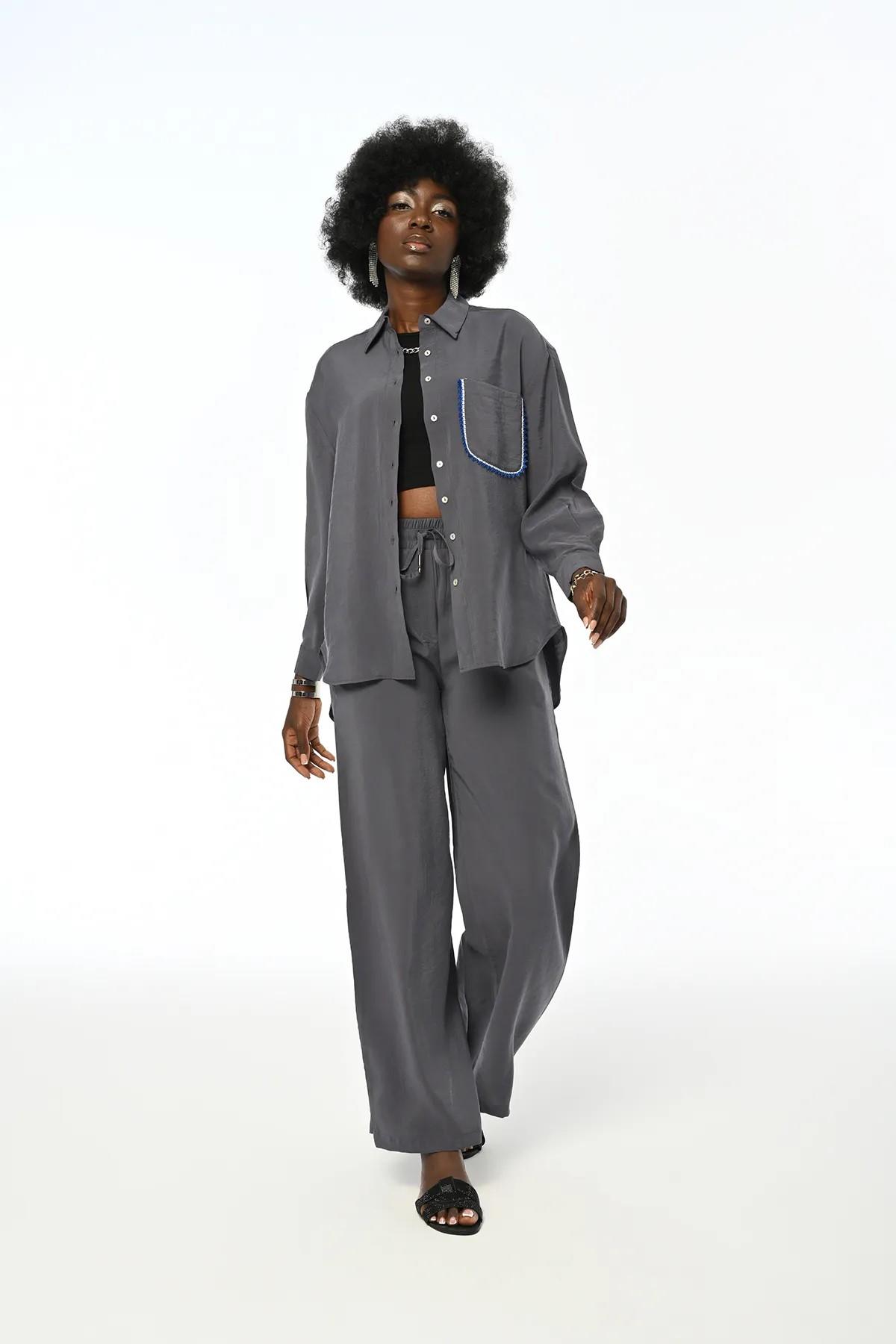 ORFEONEGRO Cep Altı Nakış İşlemeli Gömlek 33809 - Antrasit Cep Altı Nakış İşlemeli Gömlek 33809 - Antrasit - Bilen Giyim Gömlek 