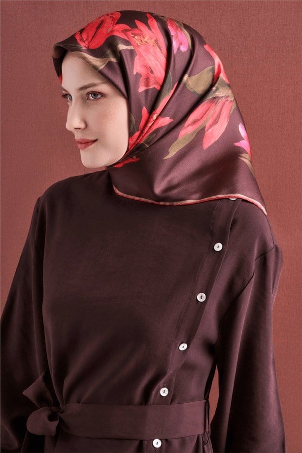 Armine Dj Saf Twill İpek Eşarp 9620D (T) - Acı Kahve Eşarp ARMİNE 