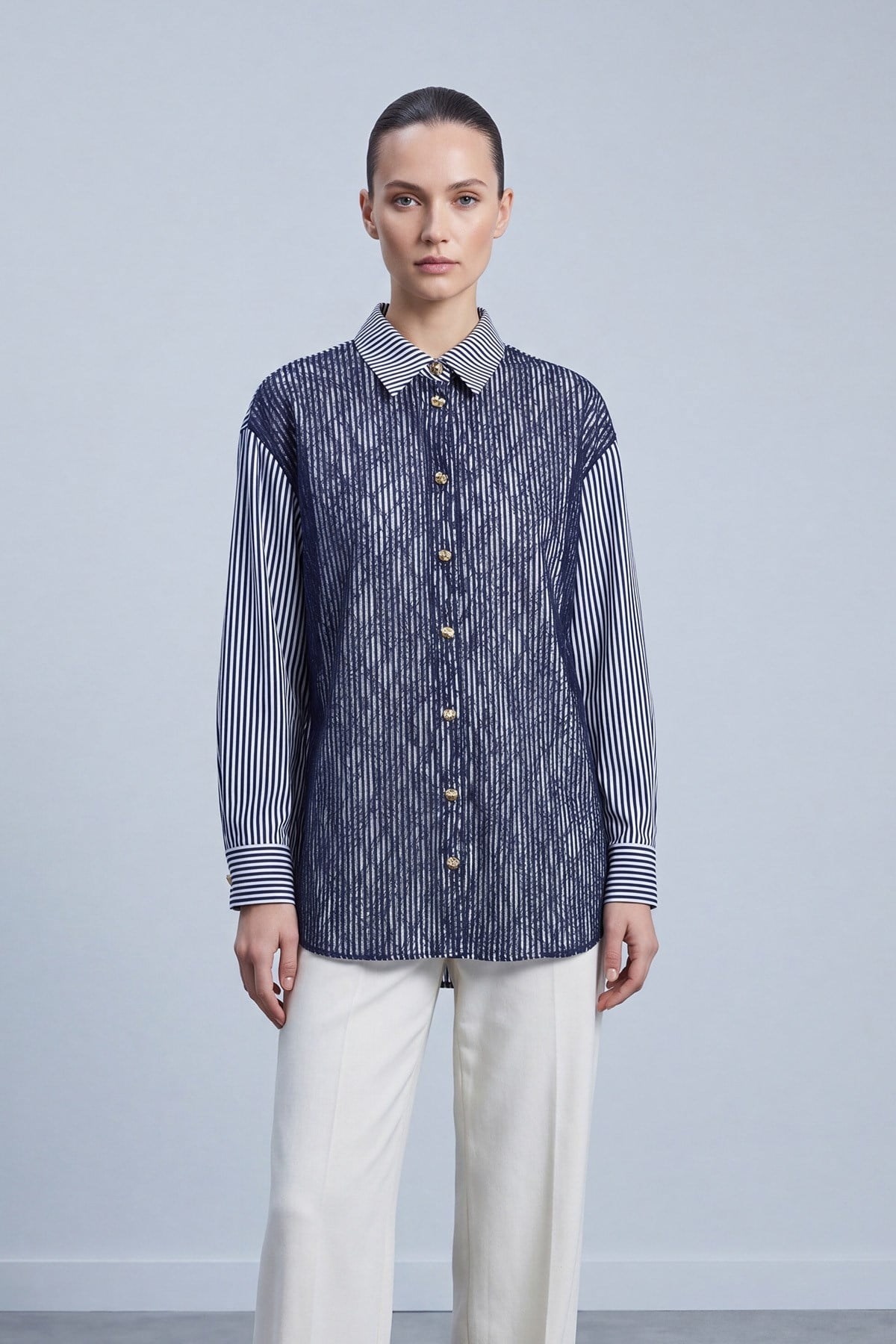 Çizgili Dantel Detaylı Tunik 10787 F.Navy Tunik PUANE 