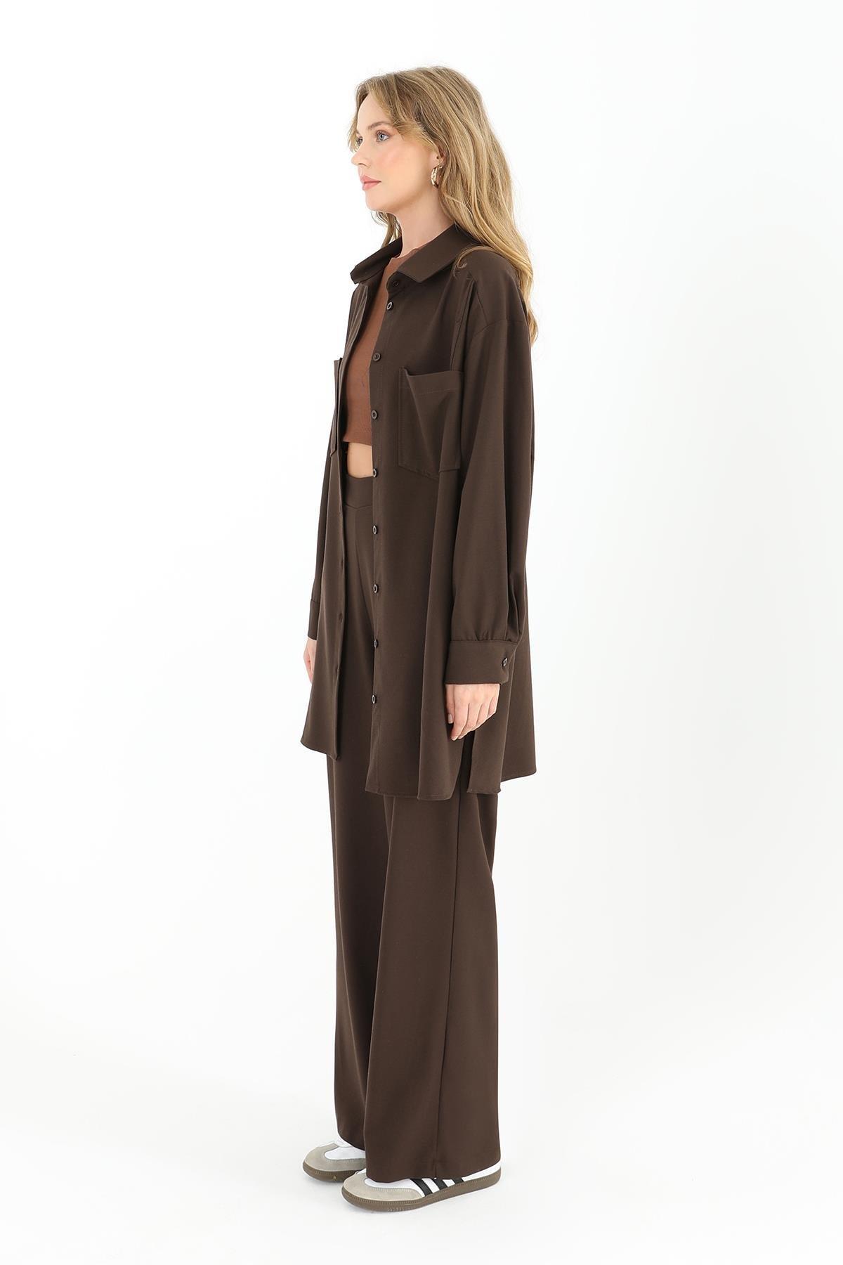 PUANE Çift Cepli Gömlek Tunik 10564 - Browni  Tunik 