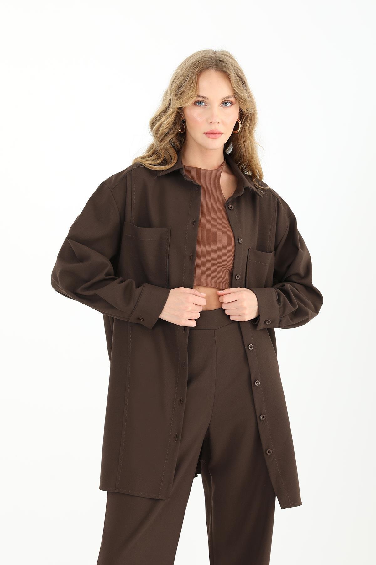 PUANE Çift Cepli Gömlek Tunik 10564 - Browni  Tunik 