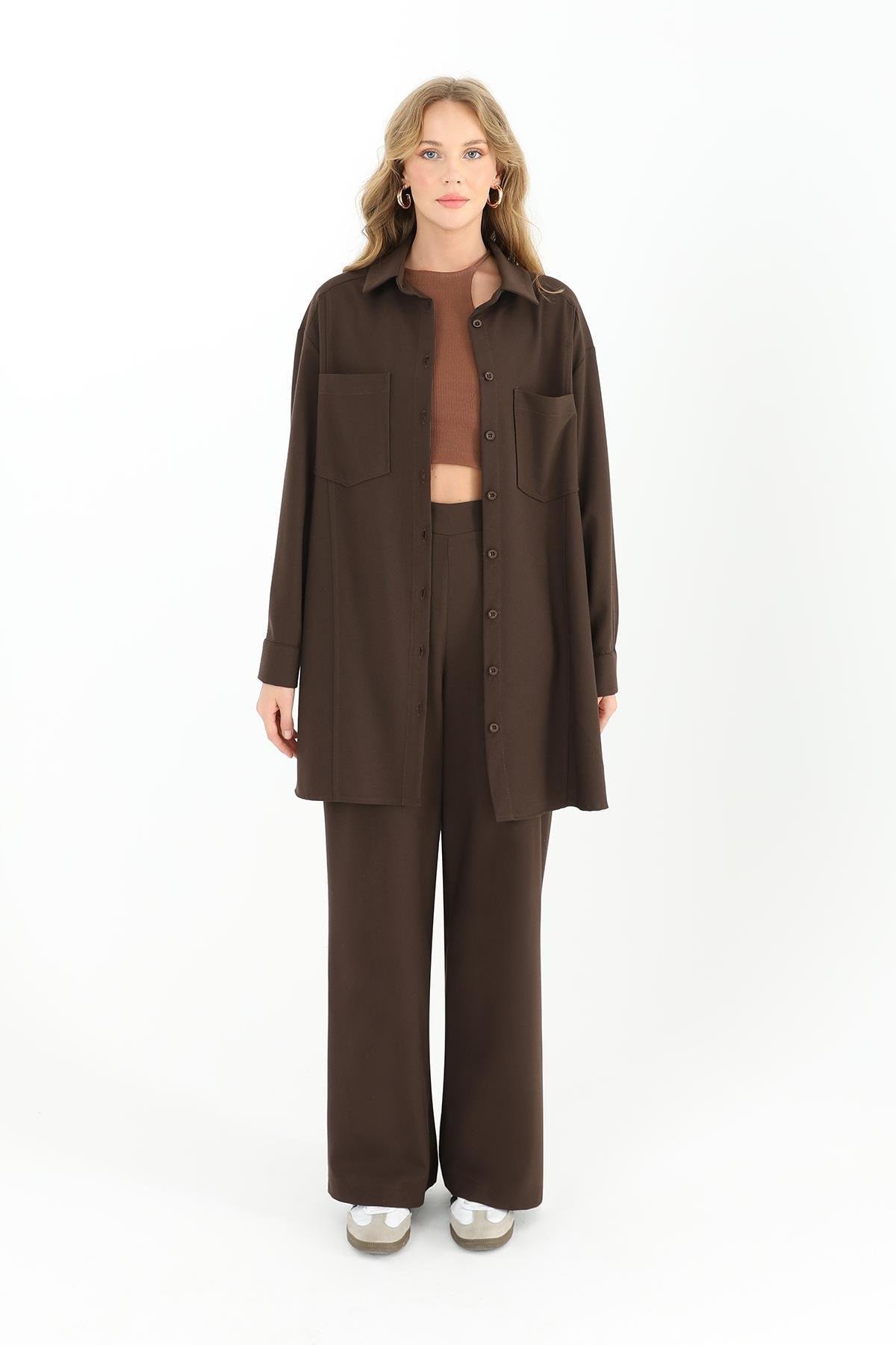 PUANE Çift Cepli Gömlek Tunik 10564 - Browni  Tunik 