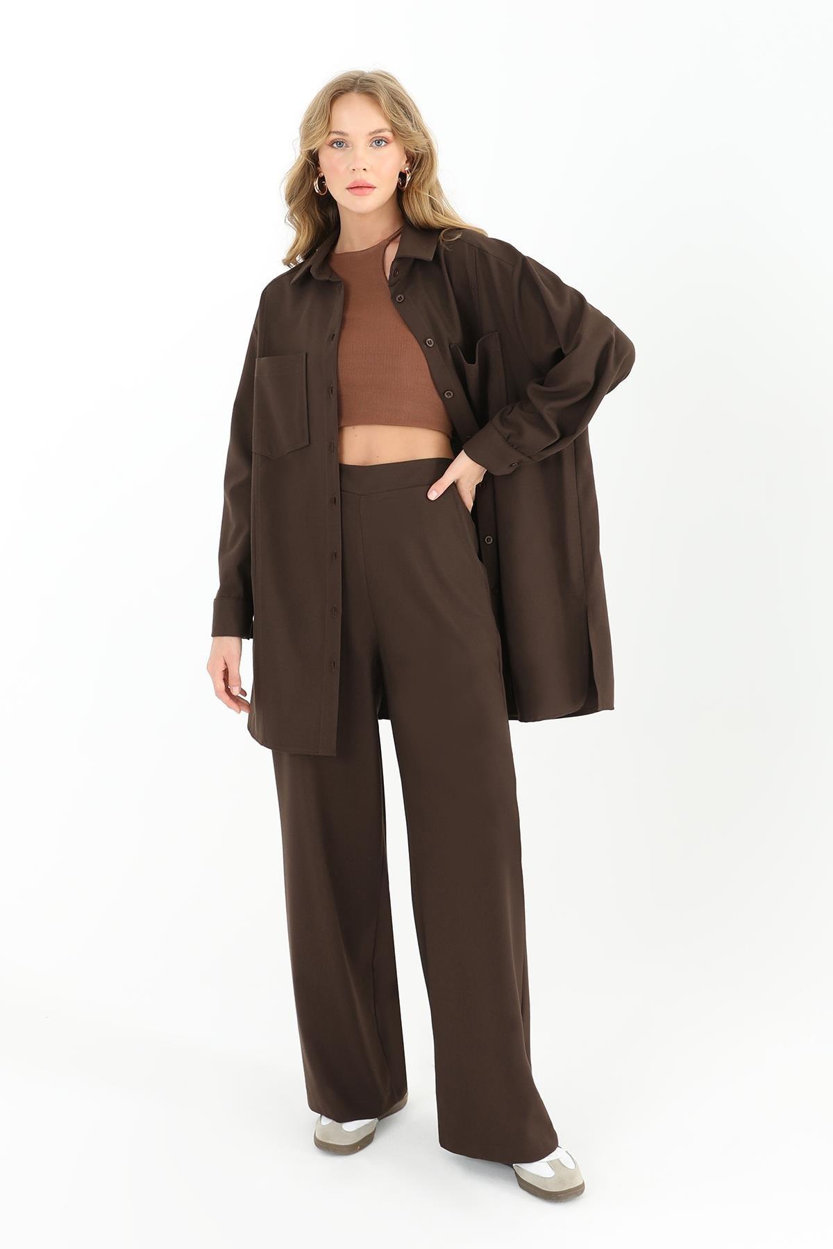 PUANE Çift Cepli Gömlek Tunik 10564 - Browni  Tunik 