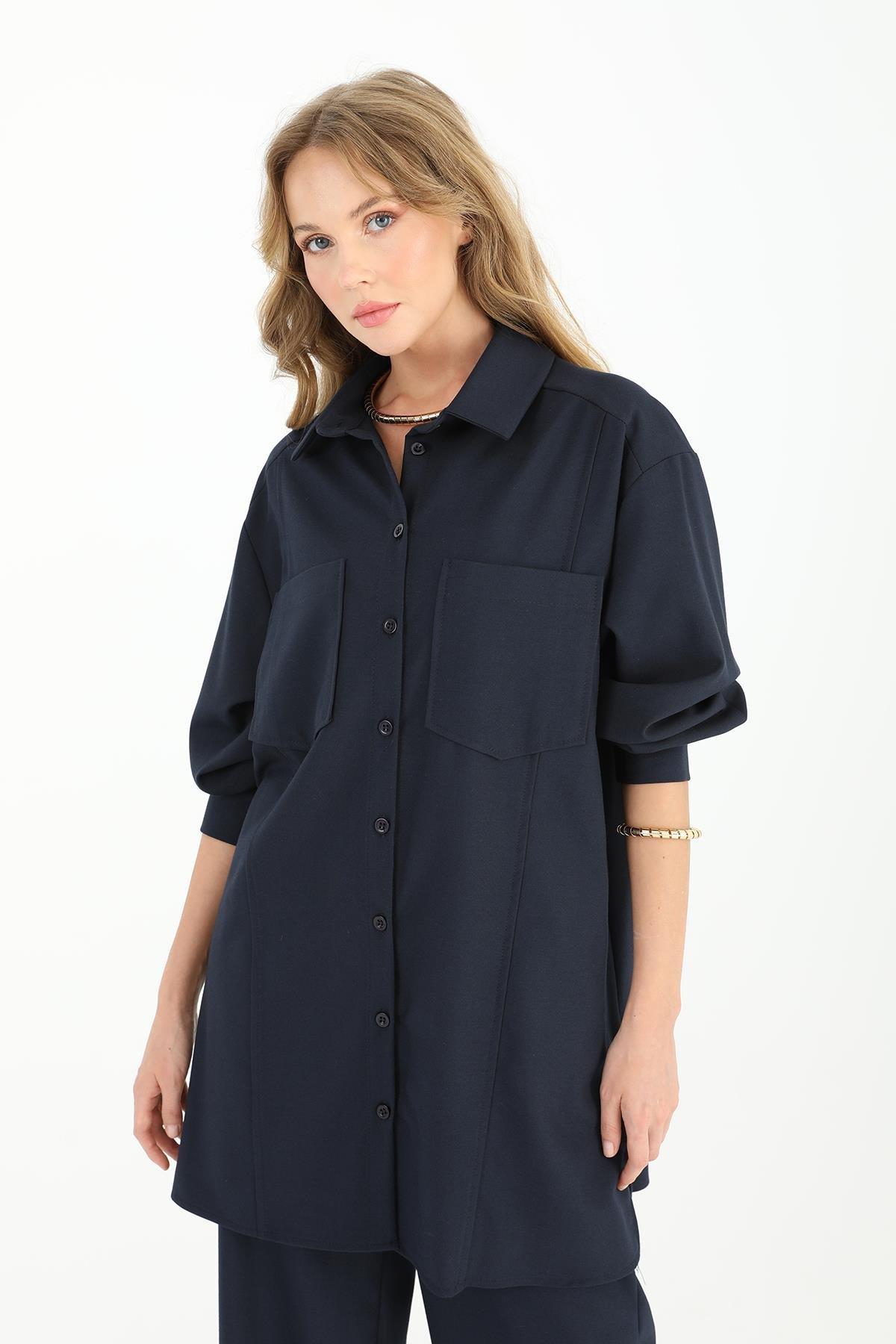 PUANE Çift Cepli Gömlek Tunik 10564 - F.Navy  Tunik 