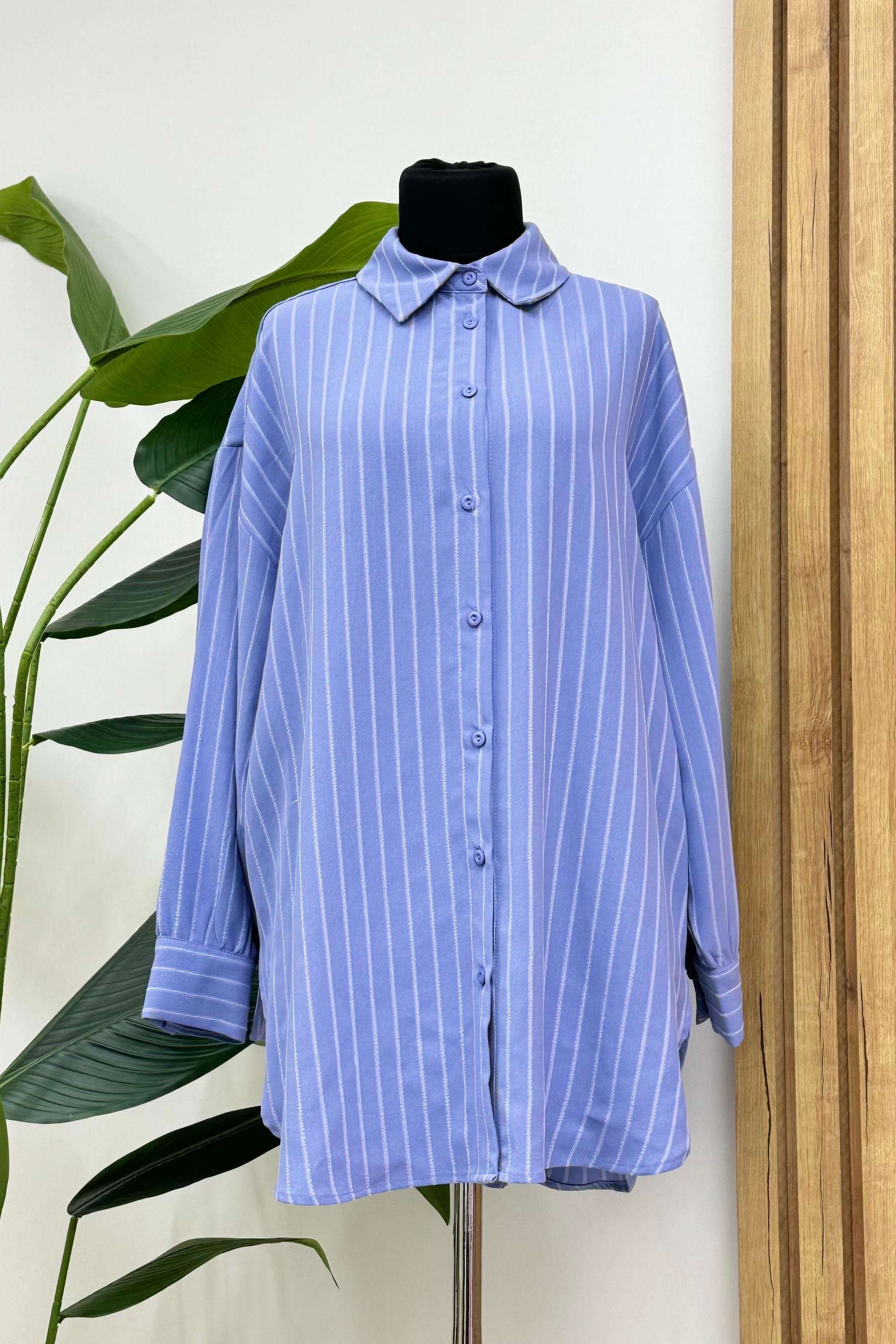 İKOLL Çizgili Basıc Gömlek Tunik 0027268 - İris  Tunik
