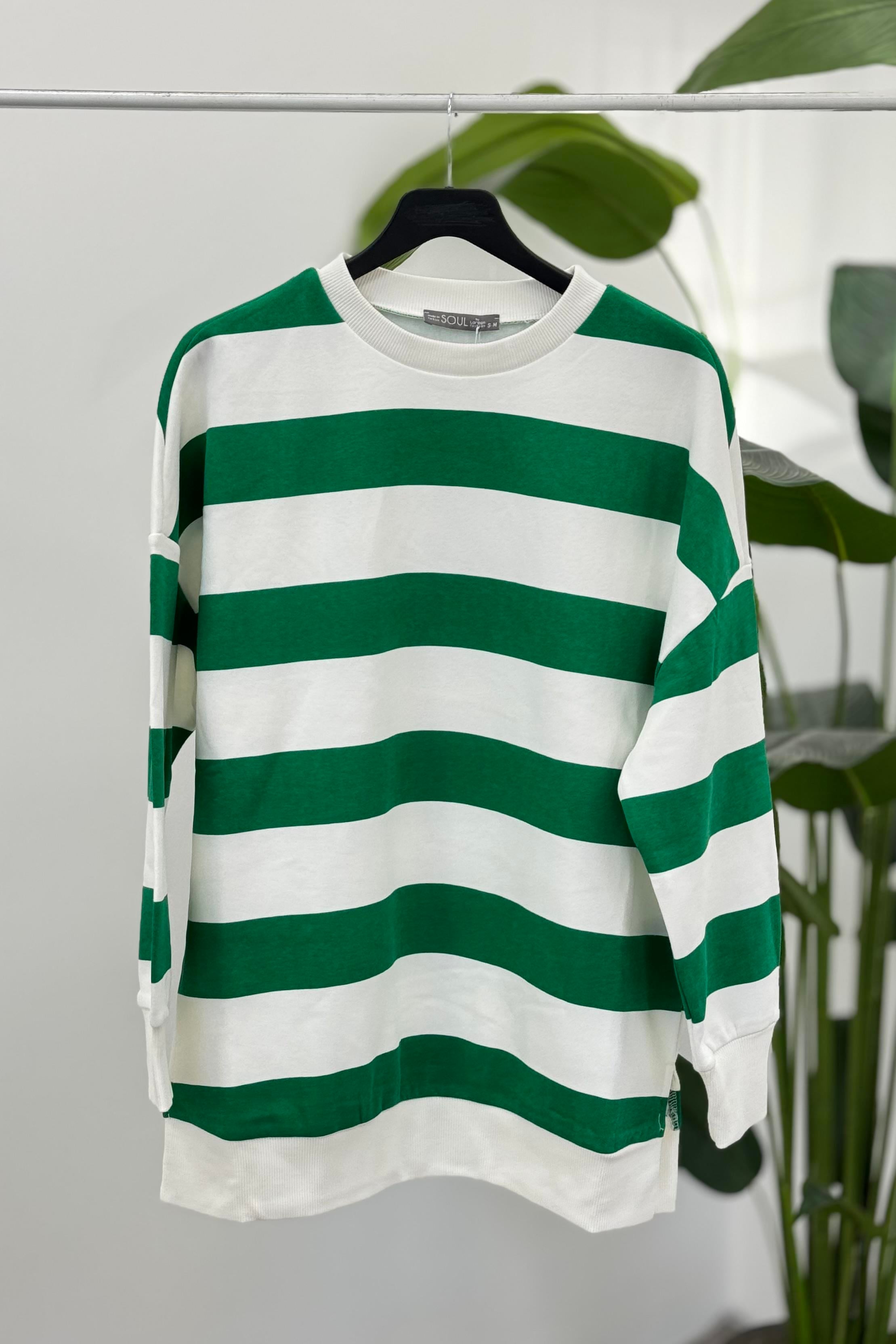 PUANE Çizgili Sweat 32107 - Yeşil  Sweatshirt 