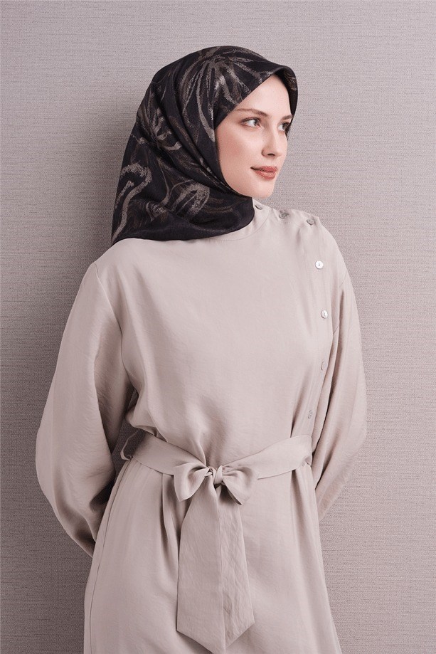 Armine Dj Saf Twill İpek Eşarp 9600D (T) - Siyah Eşarp ARMİNE 