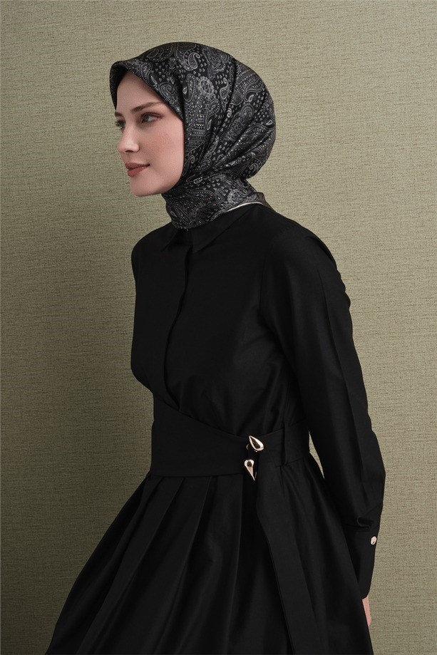 Armine Dj Saf Twill İpek Eşarp 9631D (T) - Siyah Eşarp ARMİNE 