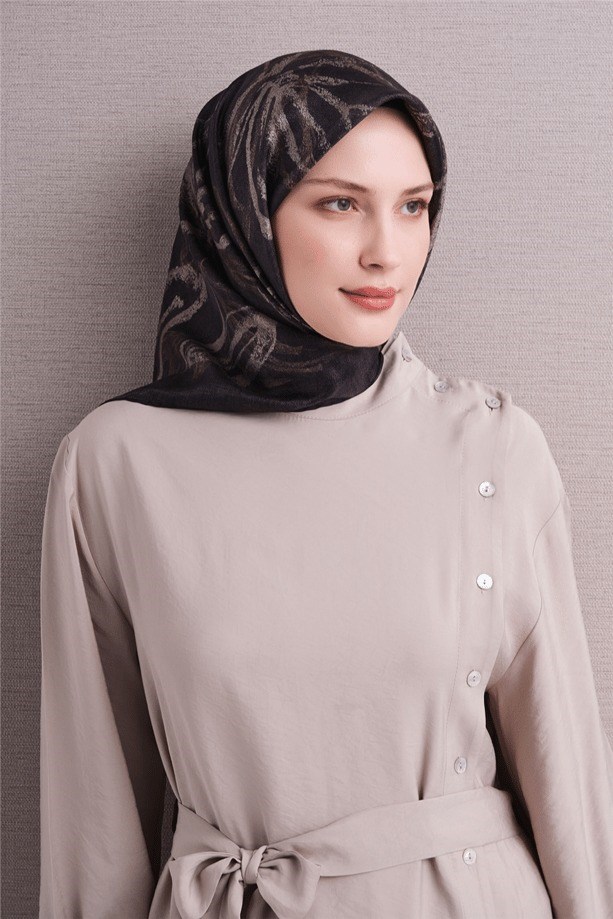 Armine Dj Saf Twill İpek Eşarp 9600D (T) - Siyah Eşarp ARMİNE 