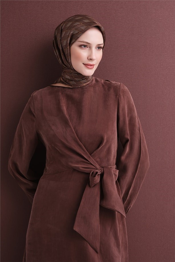 Armine Dj Saf Twill İpek Eşarp 9626D (T) - Kahve Eşarp ARMİNE 