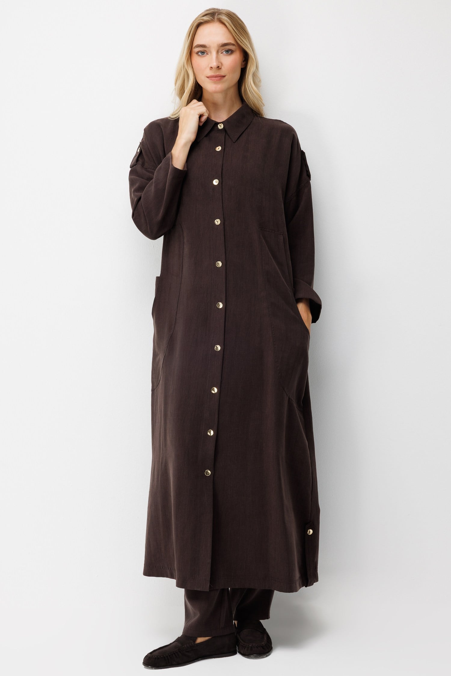Micca 262159M Çift Cep Detay Düğmeli Kap Kahve Kap MİCCA 