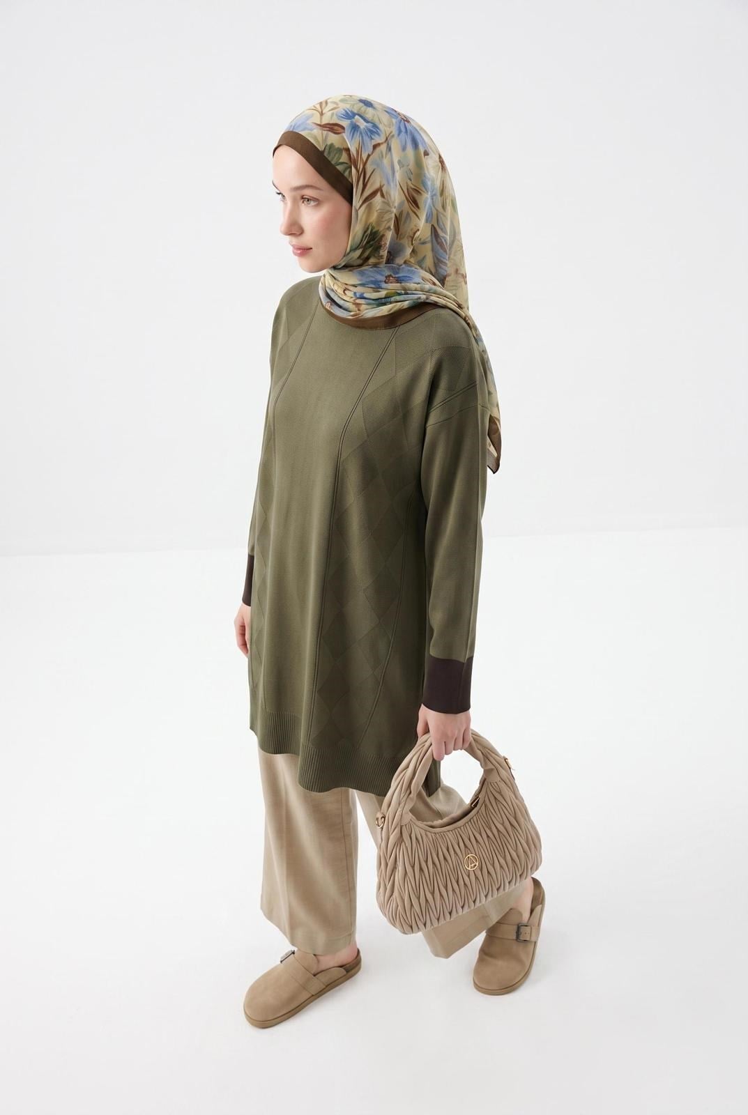 Armine Trend 26KAD406 Baklava Desen Tunik Haki Tunik ARMİNE TREND 